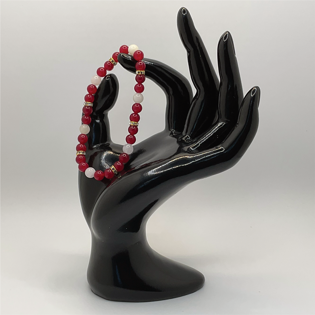 Red Dragon Vein Agate Milky Quartz Bracelet with Gold Crystal Spacers