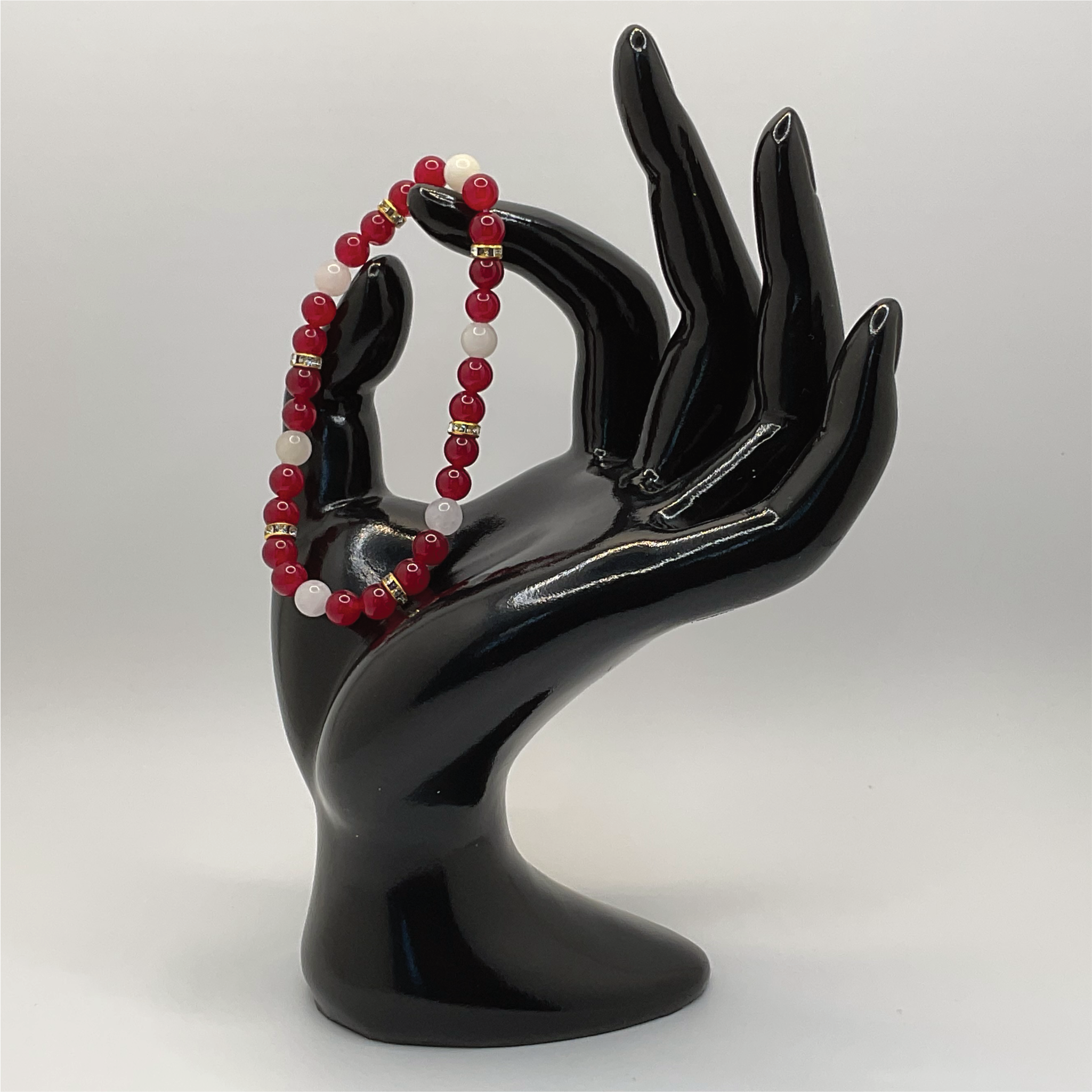 Red Dragon Vein Agate Milky Quartz Bracelet with Gold Crystal Spacers