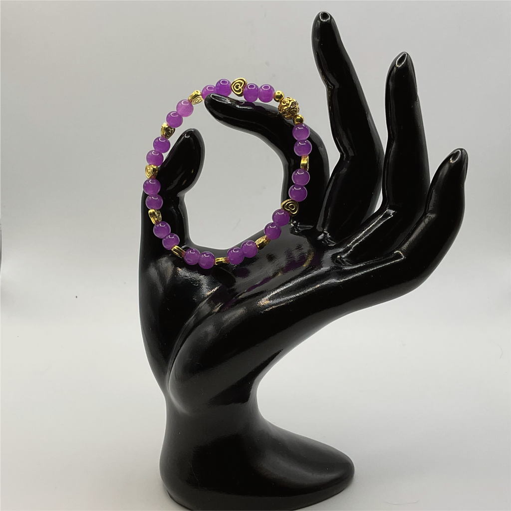 Purple Glass Bracelet with Gold Heart Spacers