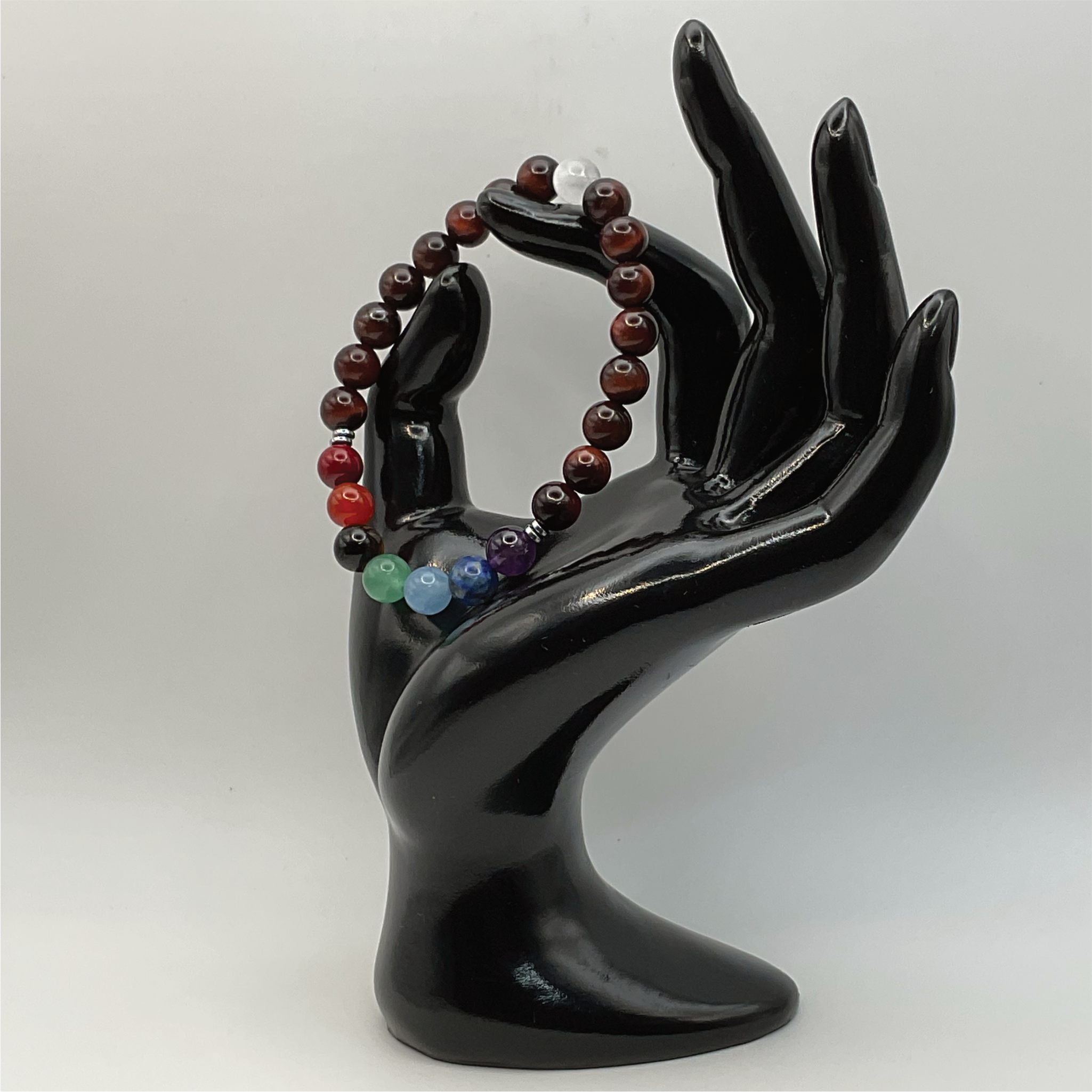 Tiger's Eye Chakra Colors Bracelet with Silver Spacers