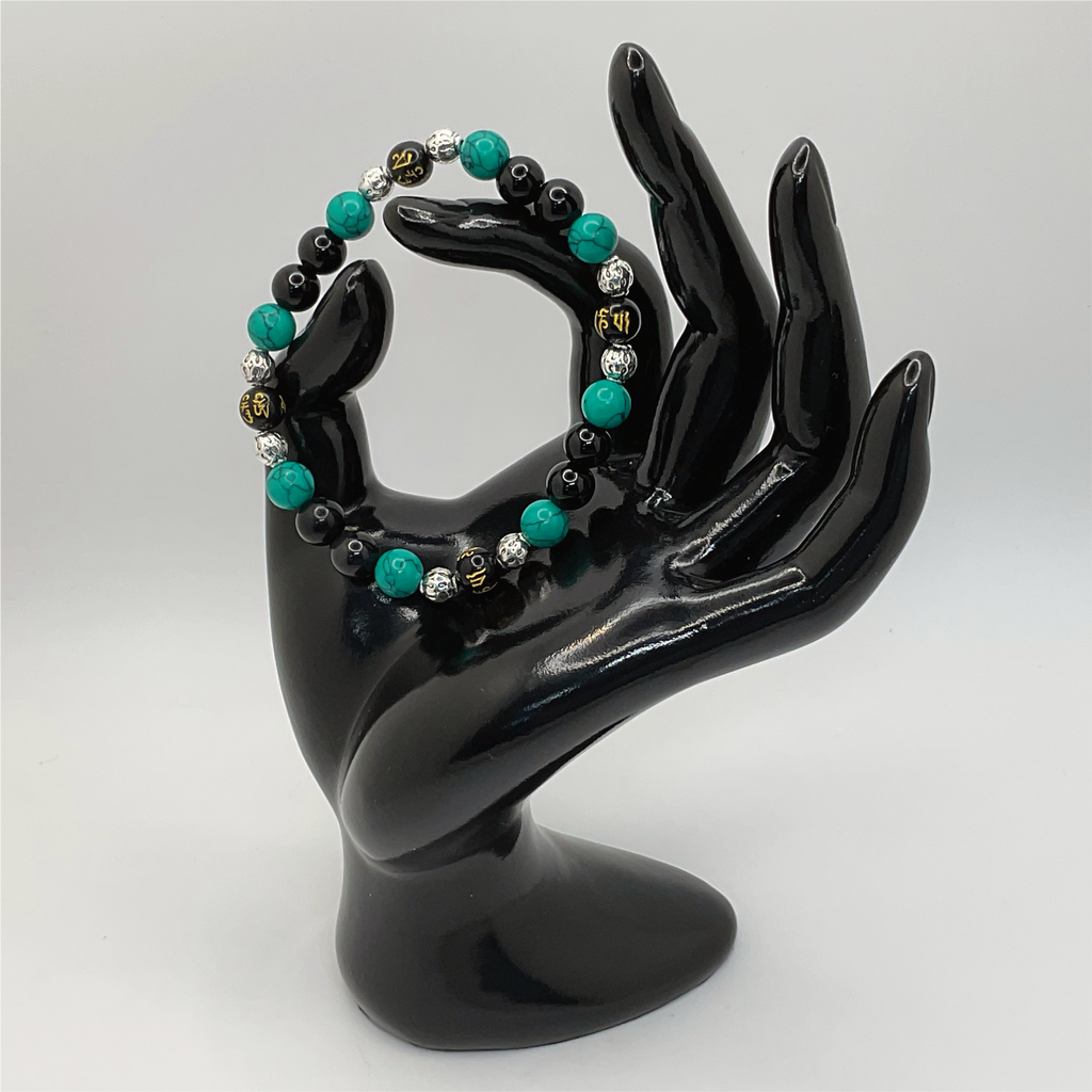 Green Howlite Black Agate Black Pixiu Bracelet with Silver Spacers