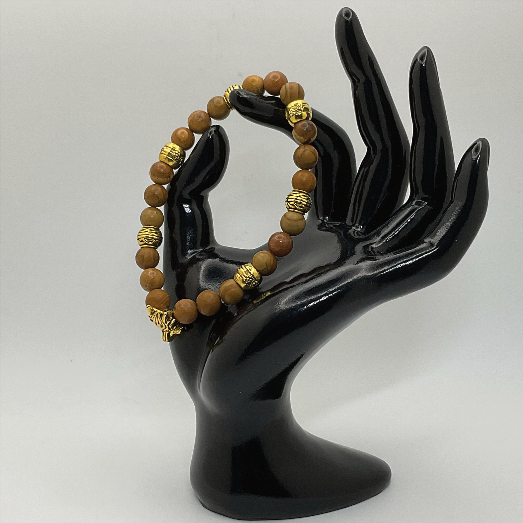 Yellow Jasper Wolf Charm Bracelet with Gold Spacers