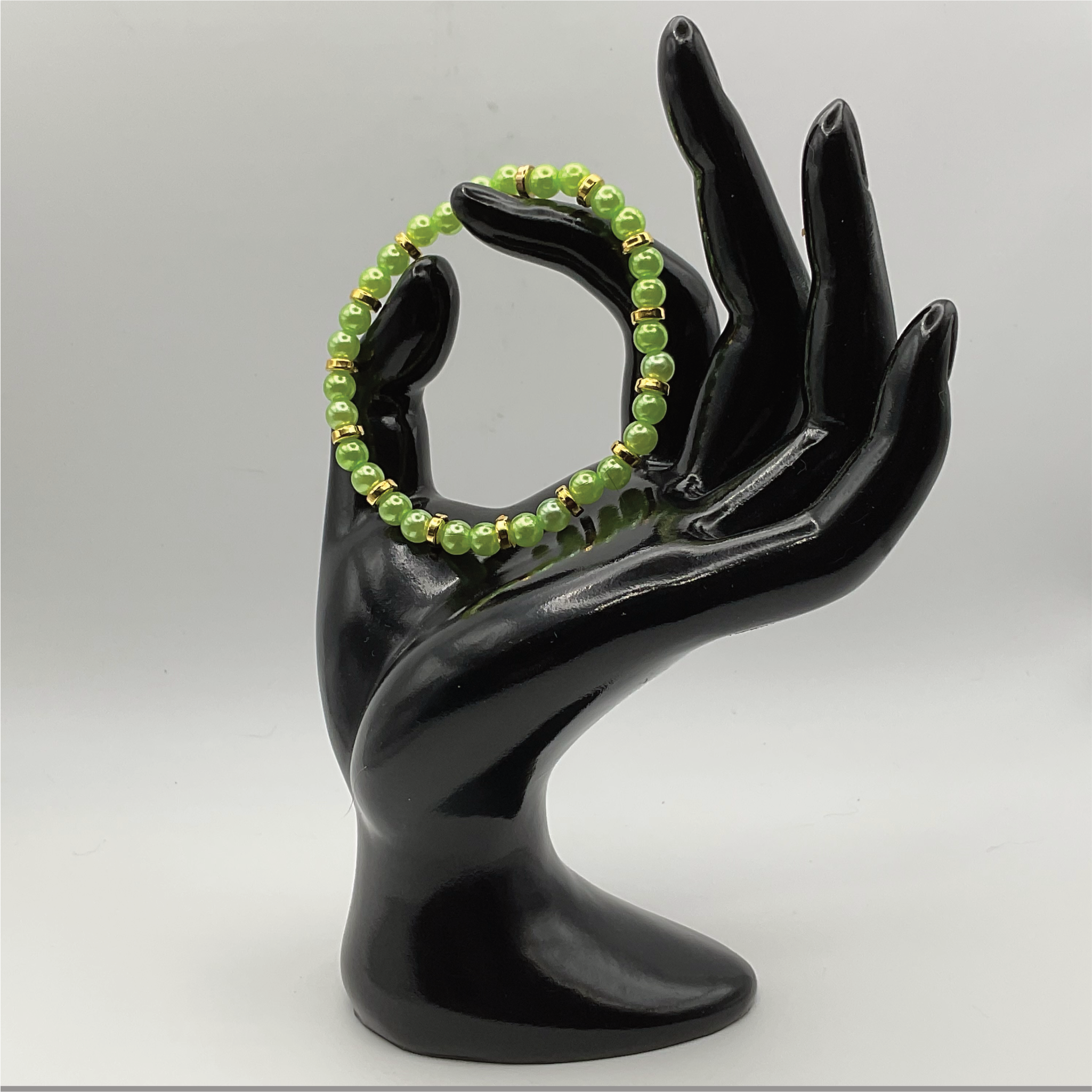 Lime Green Glass Bracelet with Gold Spacers