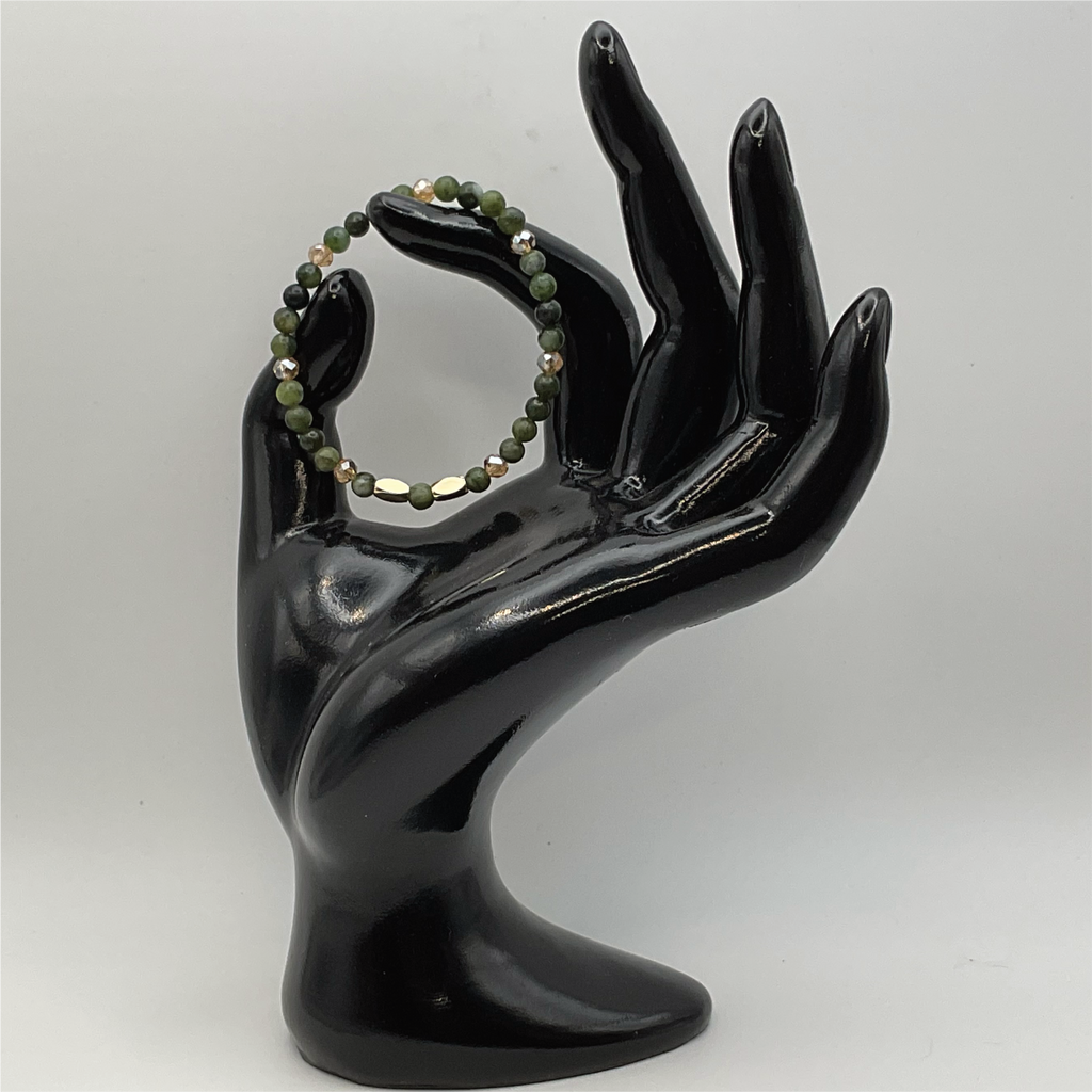14 cm (5.5") Helerite Serpentine Bracelet with Gold and Crystal Spacers