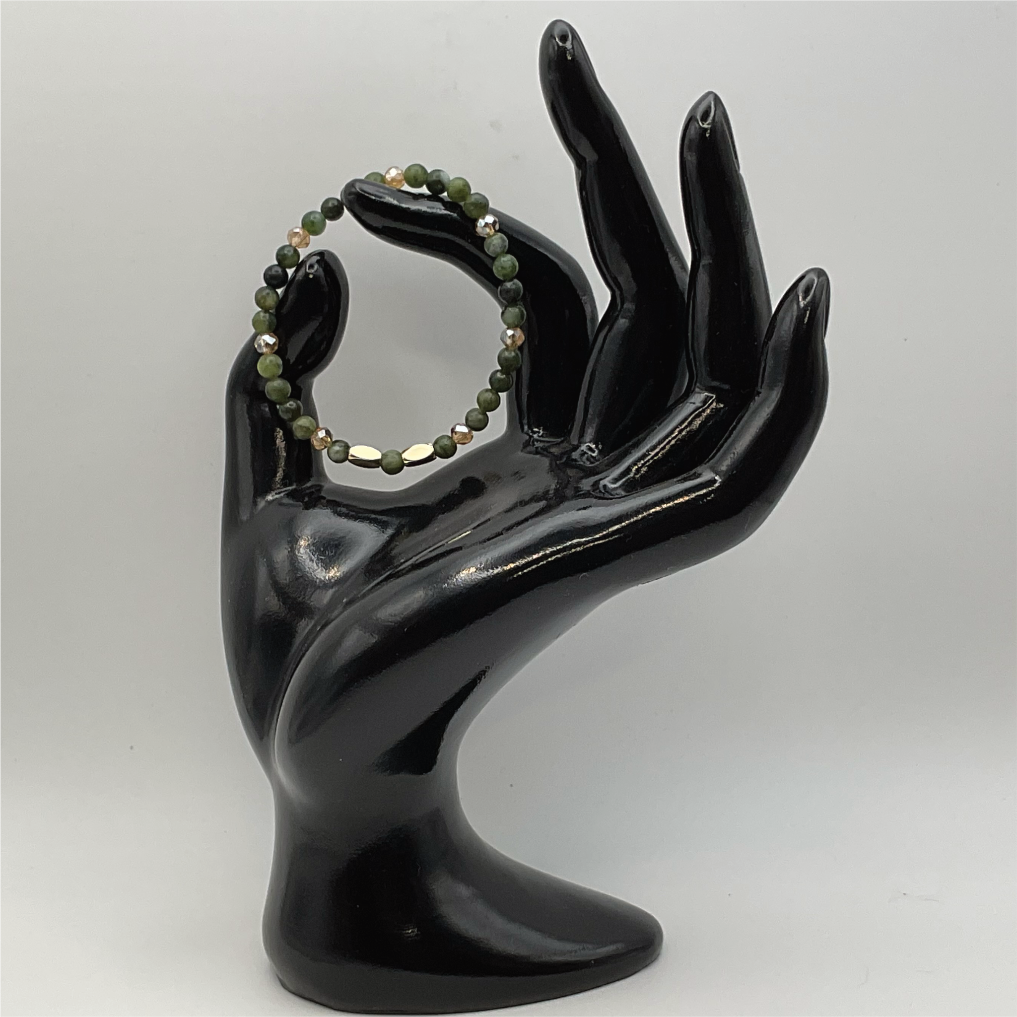 14 cm (5.5") Helerite Serpentine Bracelet with Gold and Crystal Spacers