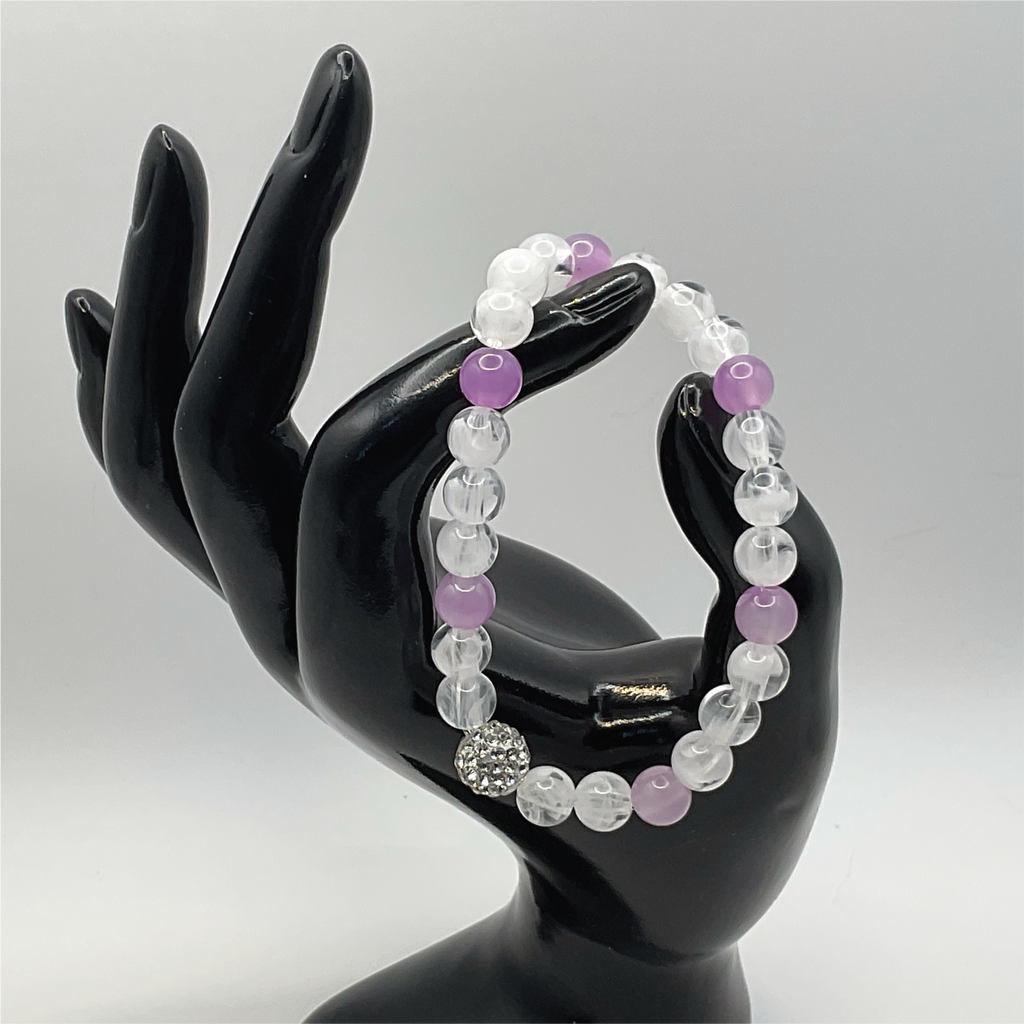 Milky Quartz Rose Quartz Bracelet with Silver Tone Spacers