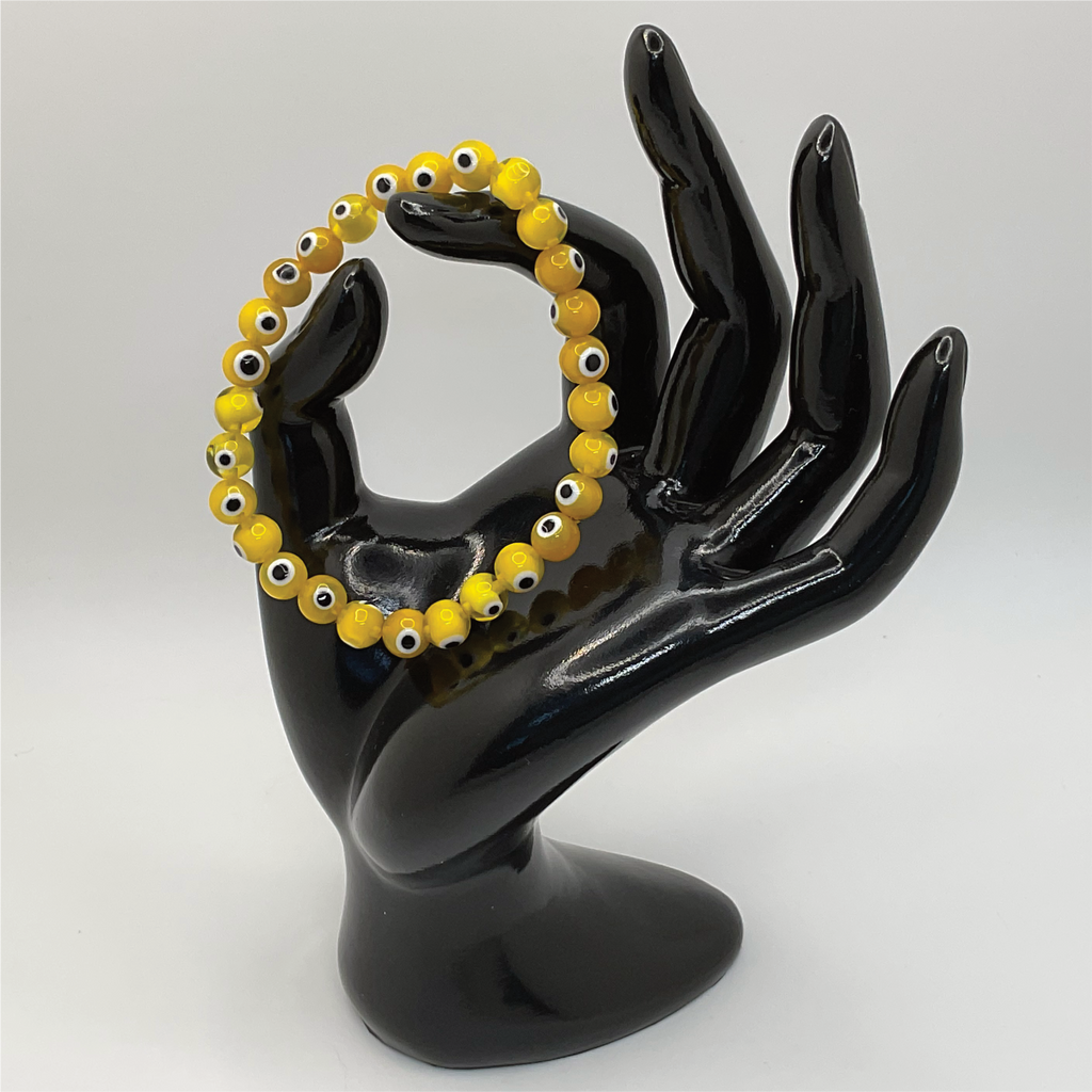 Yellow Sea Glass Evil Eye Bracelet