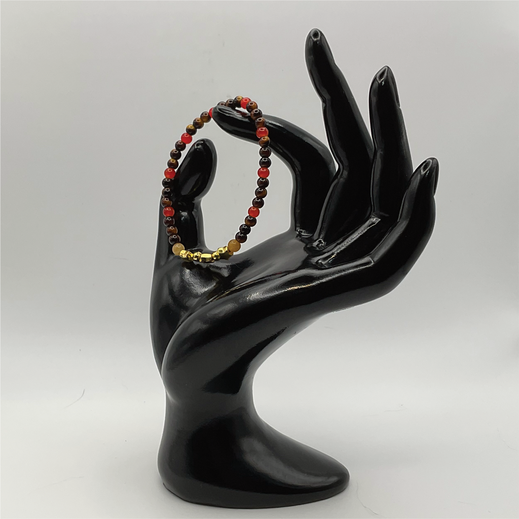 14.5 cm (5.7") Carnelian Agate Tiger's Eye Citrine Gold Star Bracelet with Gold Spacers