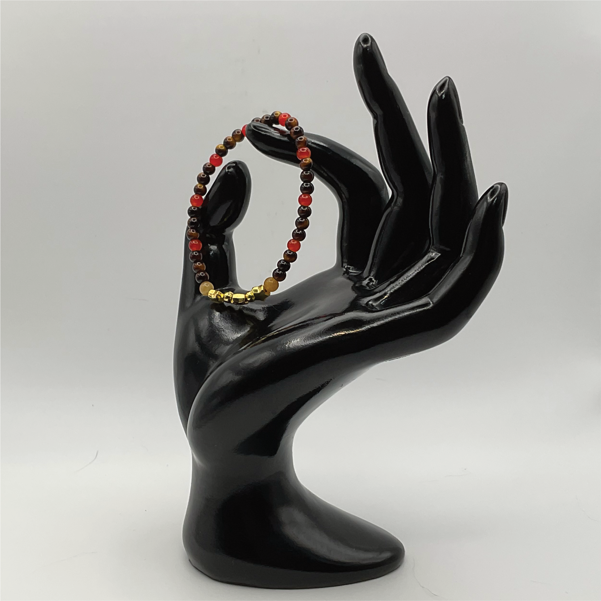 14.5 cm (5.7") Carnelian Agate Tiger's Eye Citrine Gold Star Bracelet with Gold Spacers