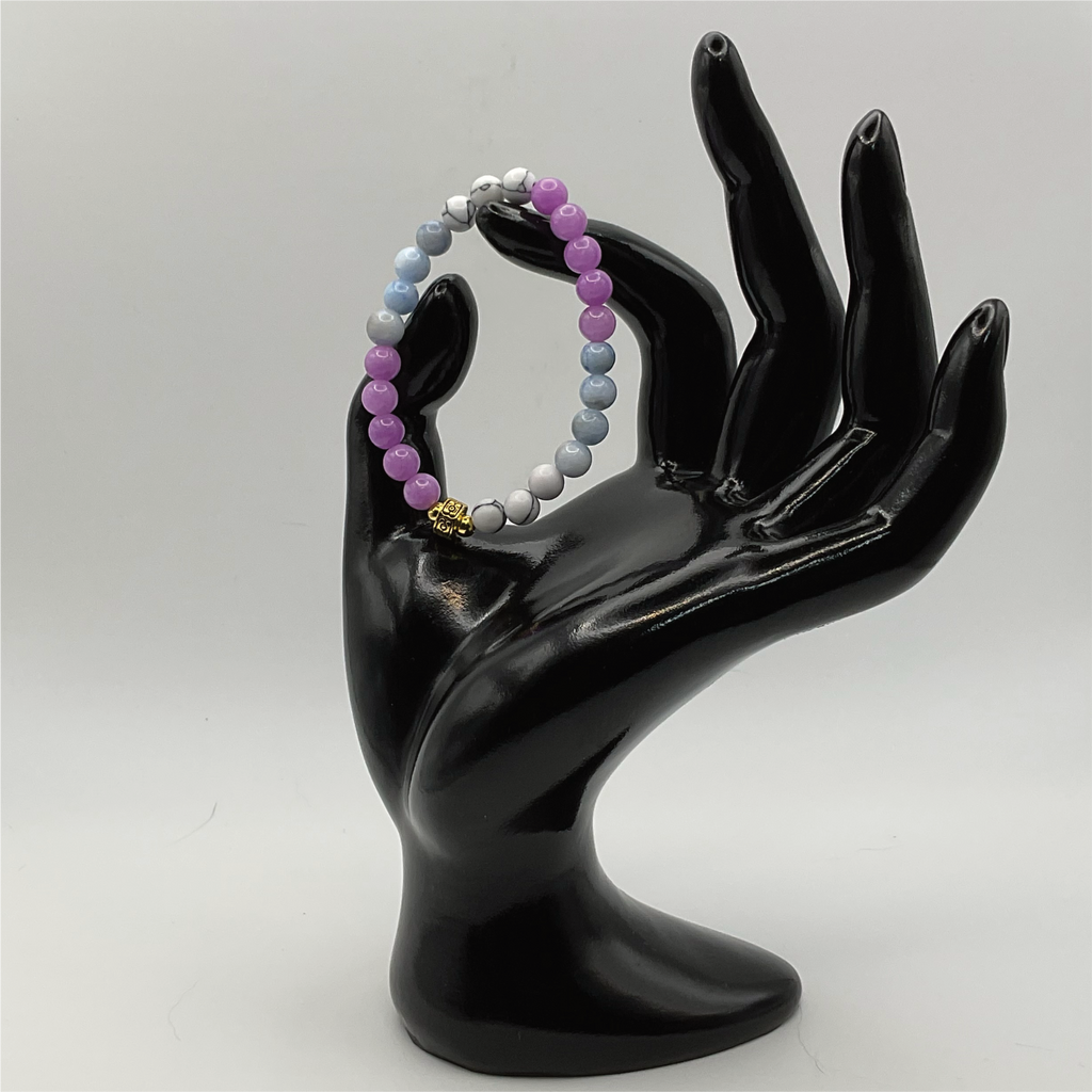 14 cm (5.5") Phosphosiderite Blue Chalcedony Magnesite Bracelet with Gold Barrel and Spacers