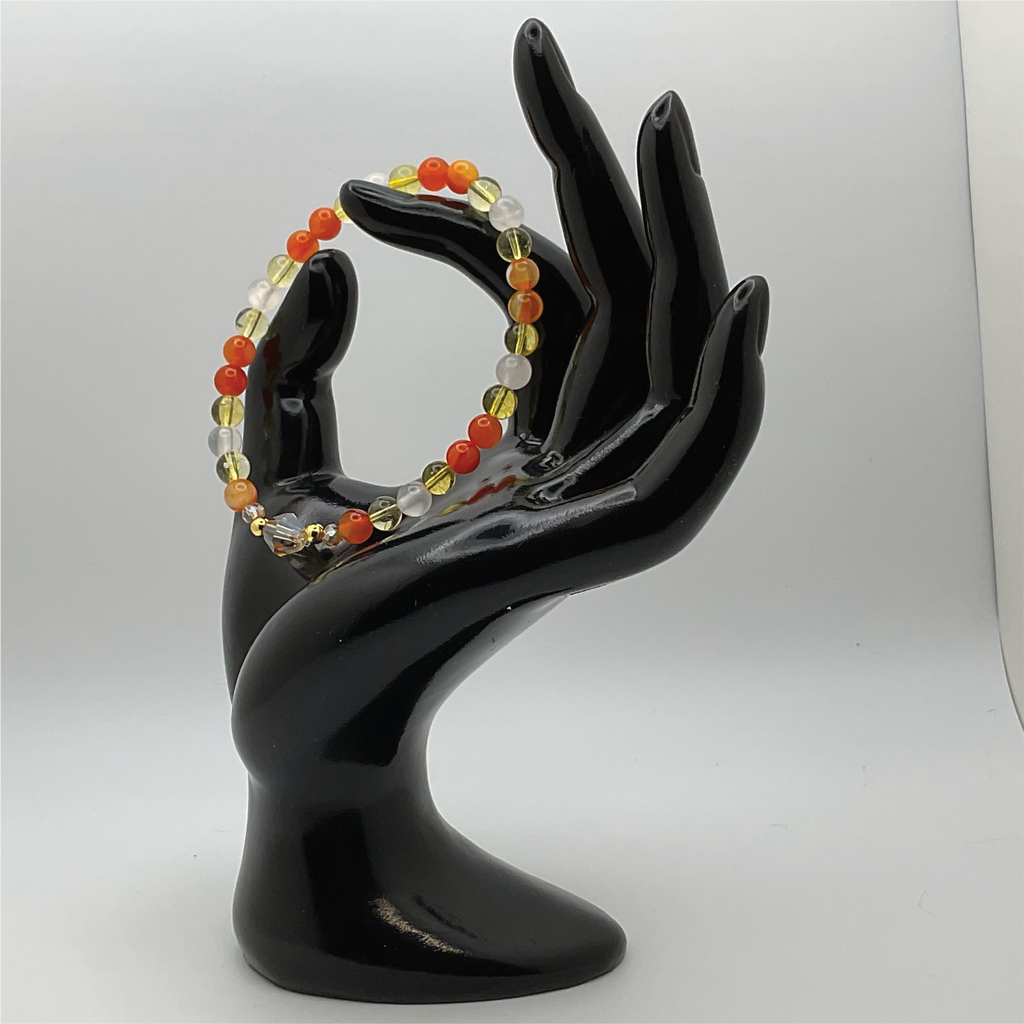 Carnelian Agate Citrine and Milky Quartz Bracelet with Gold Spacers