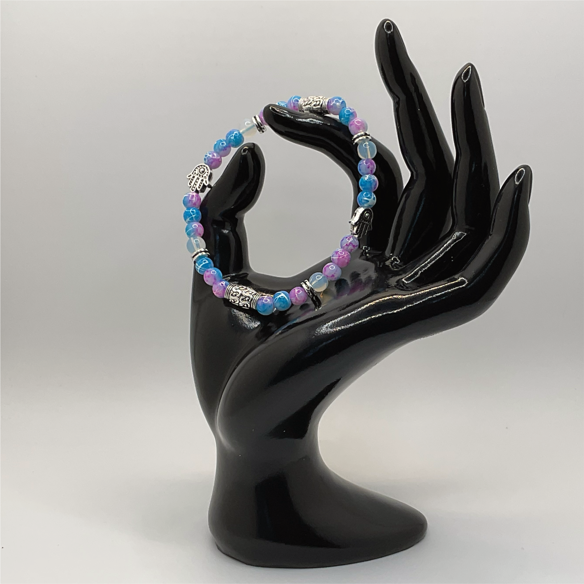 Blue and Pink Dragon Vein Agate Bracelet with Silver Spacers