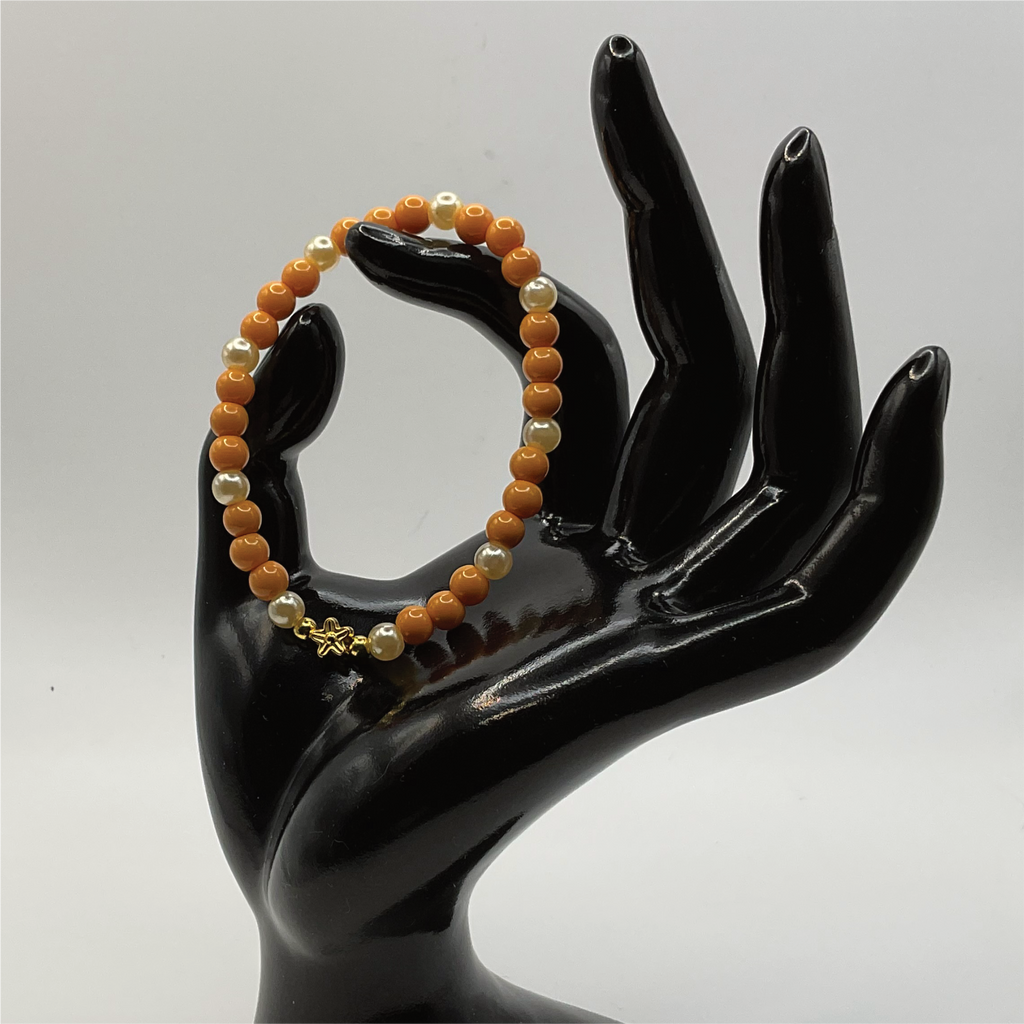 Orange Golden Glass Bracelet with Gold Star Spacers