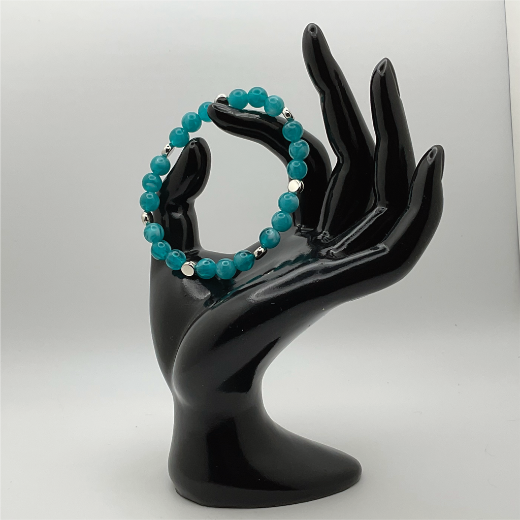 Pulsera de ágata Veta de Dragón Verde Azulado con separadores de plata