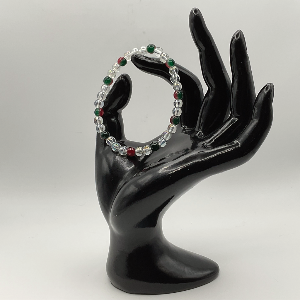 Clear Crystal Glass Bracelet with Red Green Spacers