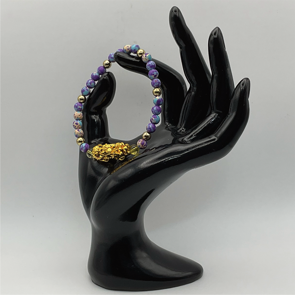 Imperial Jasper Pixiu Dragon Charm Bracelet with Gold Spacers