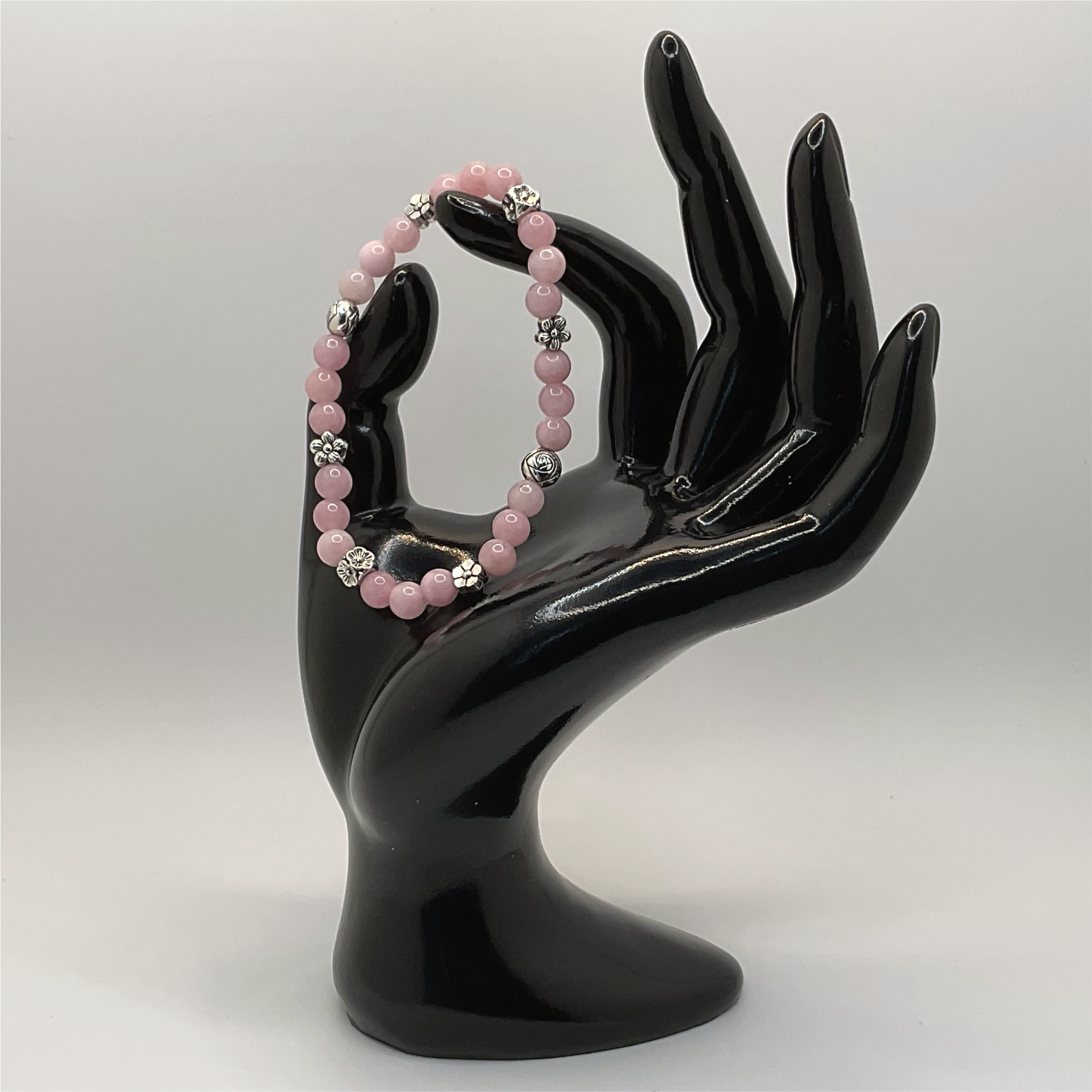 Rose Quartz Bracelet with Silver Tone Spacers