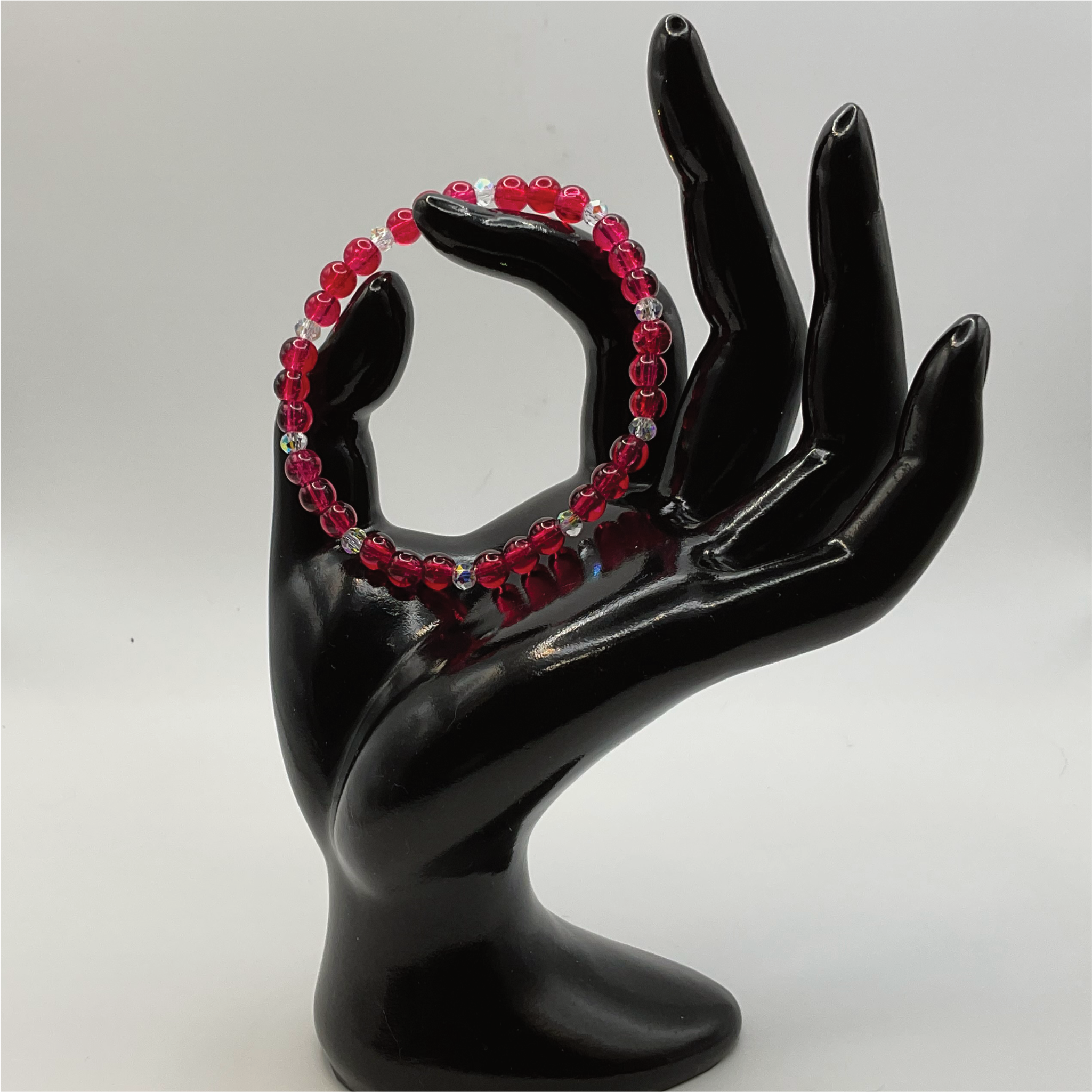 Red Glass Bracelet with Crystal Spacers