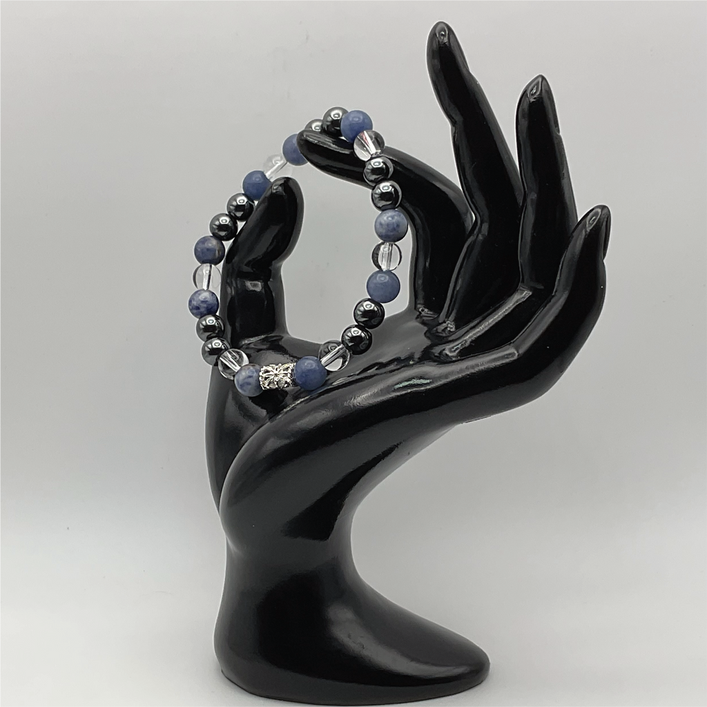 Hematite Blue Jasper Clear Quartz Bracelet with Silver Spacer