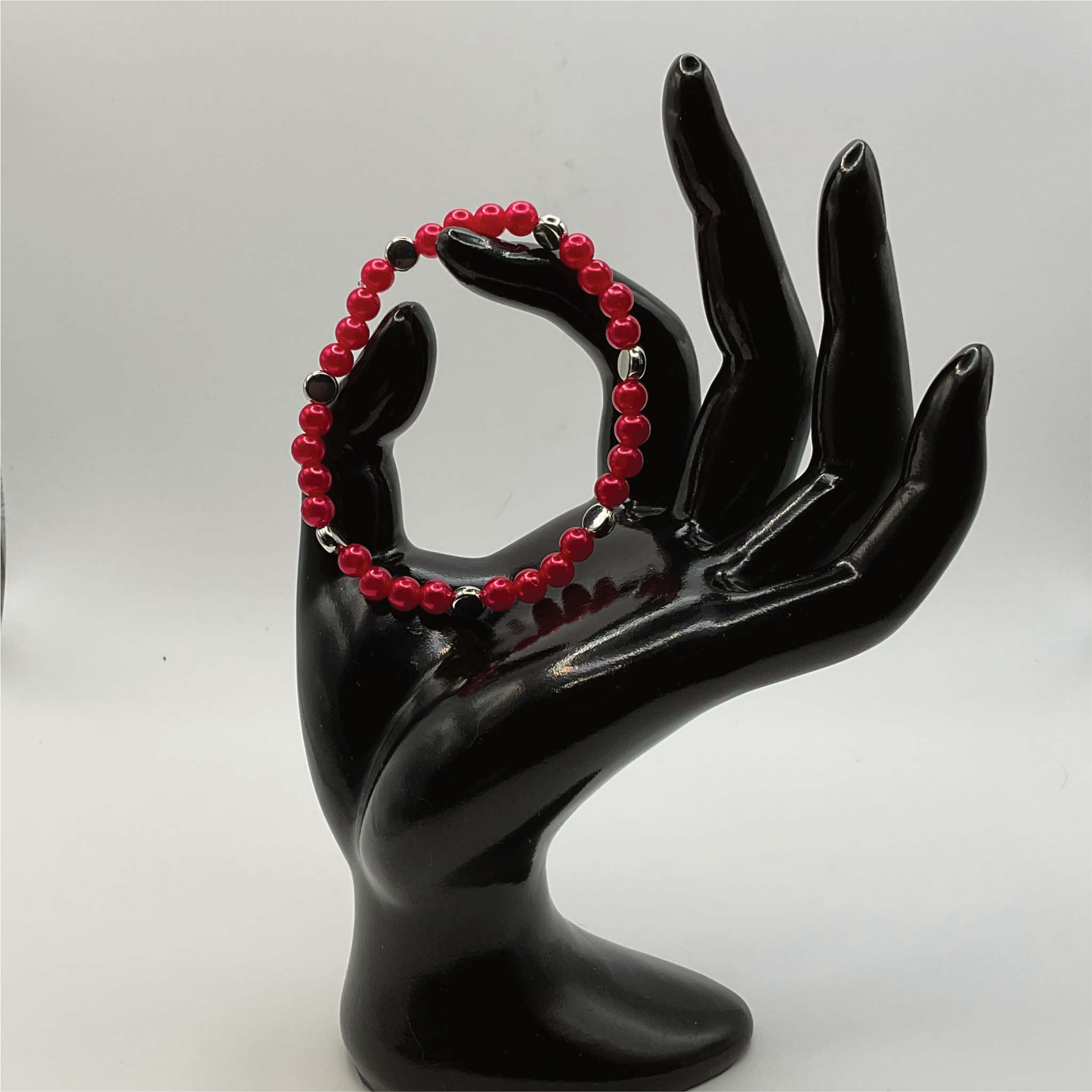Red Glass Bracelet with Silver Disc Spacers