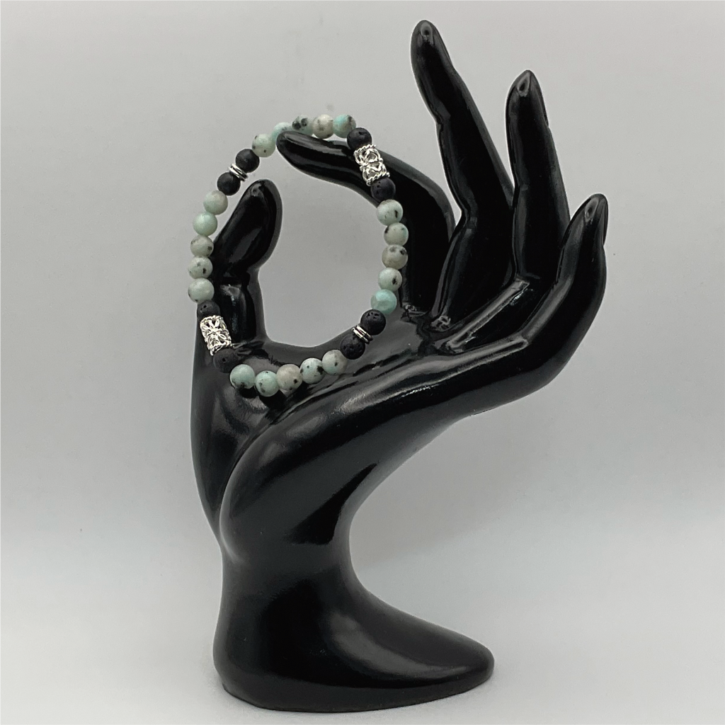 Green Jasper Lava Bracelet with Silver Spacer