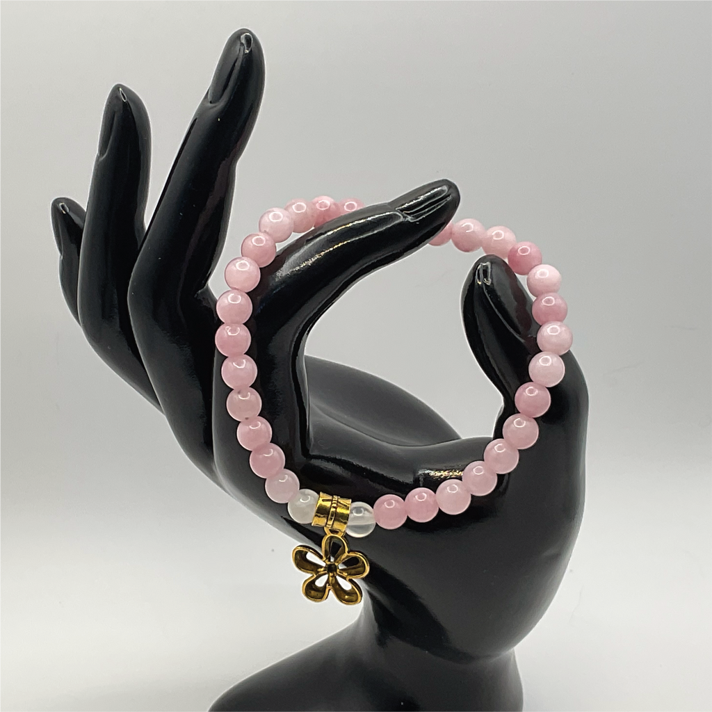 Rose Quartz Milky Quartz Flower Charm Bracelet