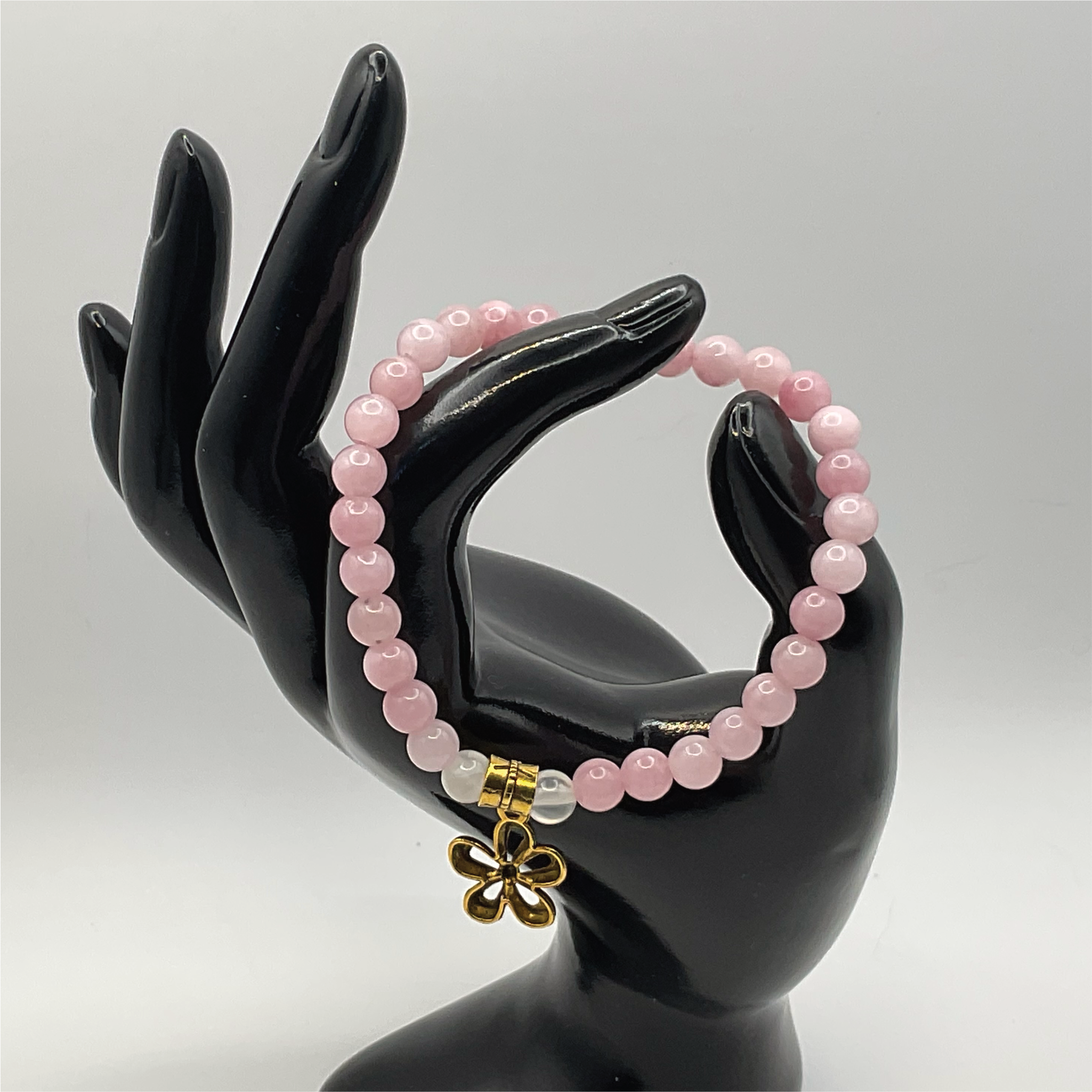 Rose Quartz Milky Quartz Flower Charm Bracelet