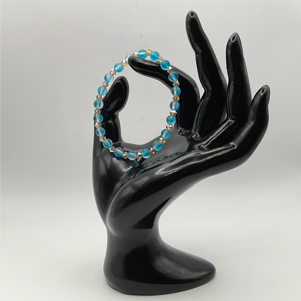 Frosted Blue Glass Bracelet with Champagne Spacers