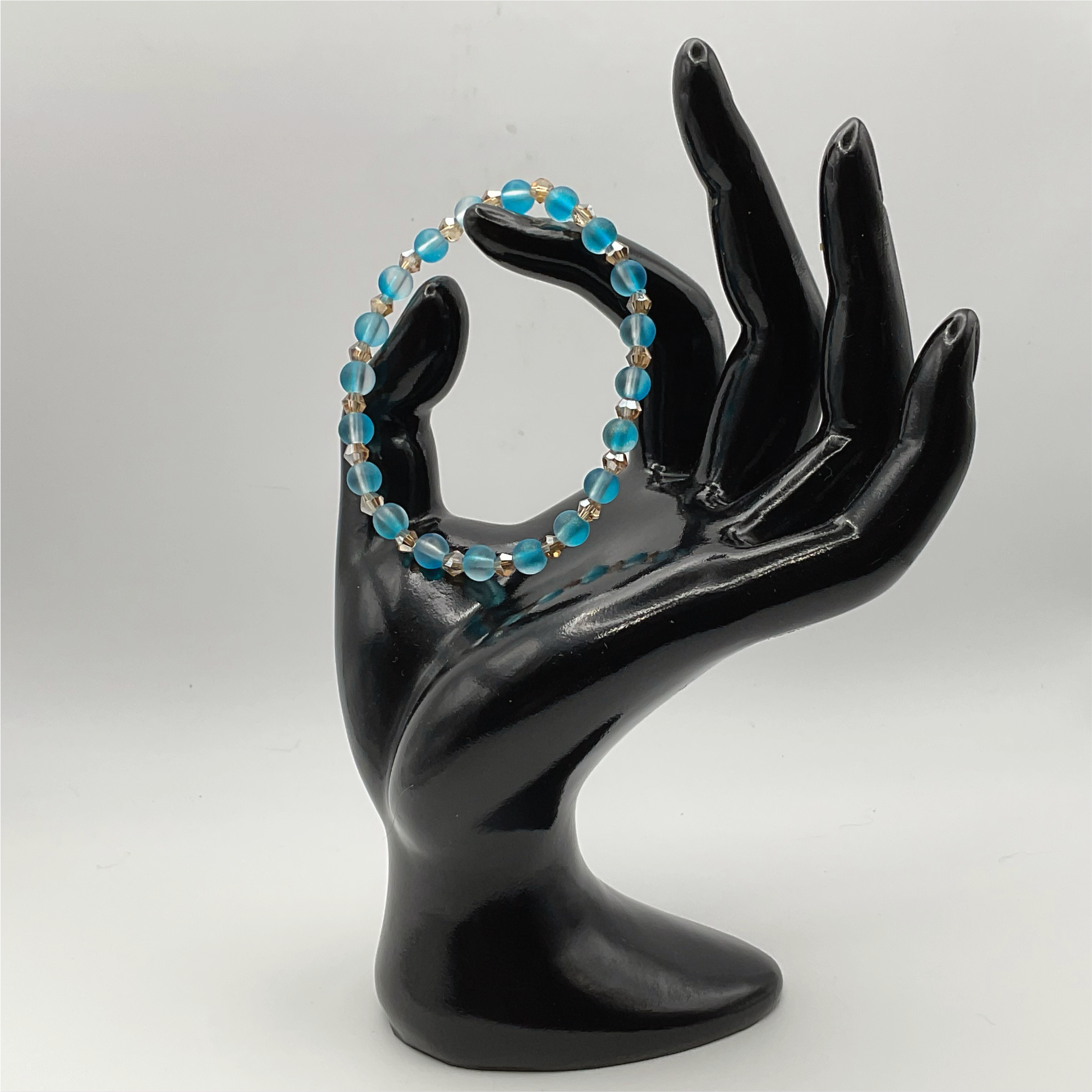 Frosted Blue Glass Bracelet with Champagne Spacers