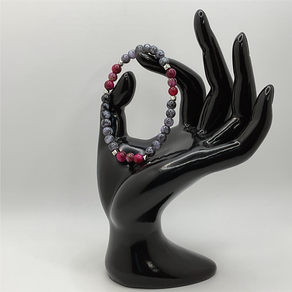 Charoite Ruby Dragon Vein Agate Bracelet with Silver Spacers
