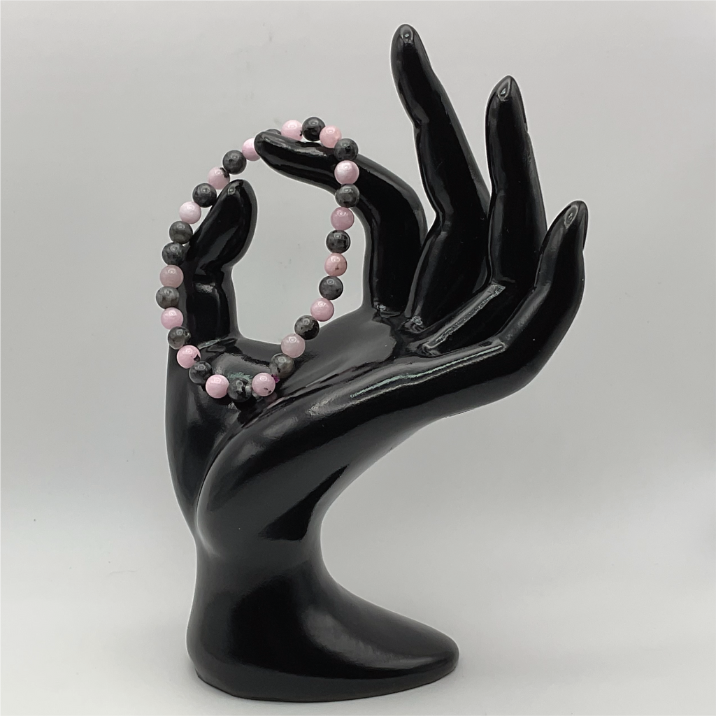 Pulsera de Cuarzo Rosa y Ágata Negra