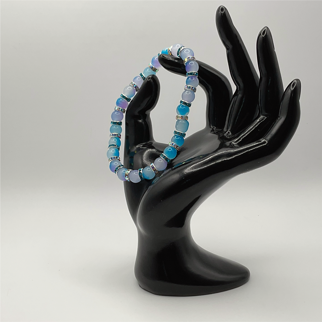 Blue Dragon Vein Agate Bracelet with Silver Tone Crystal Spacers