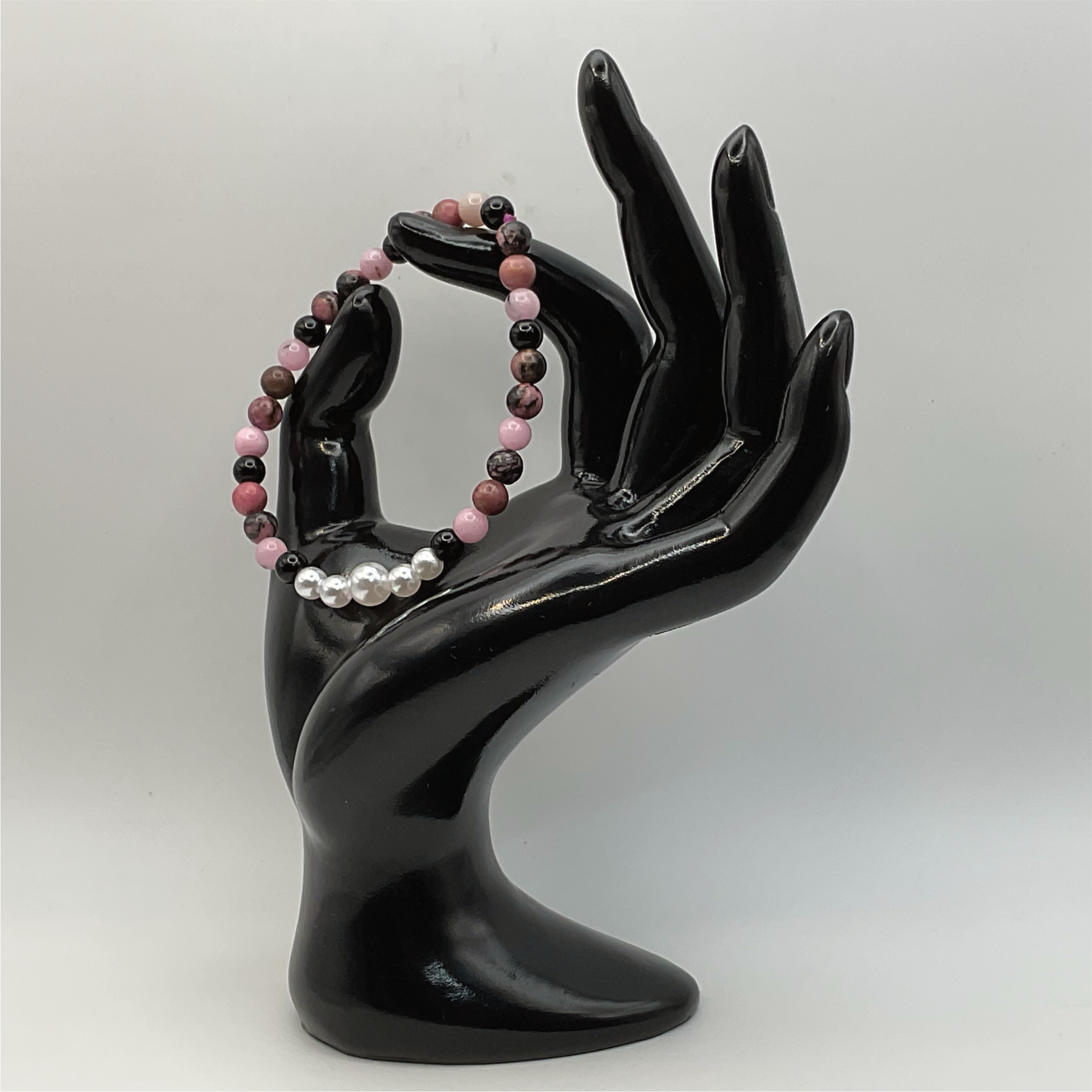 Rhodonite Onyx Imitation Pearl Bracelet