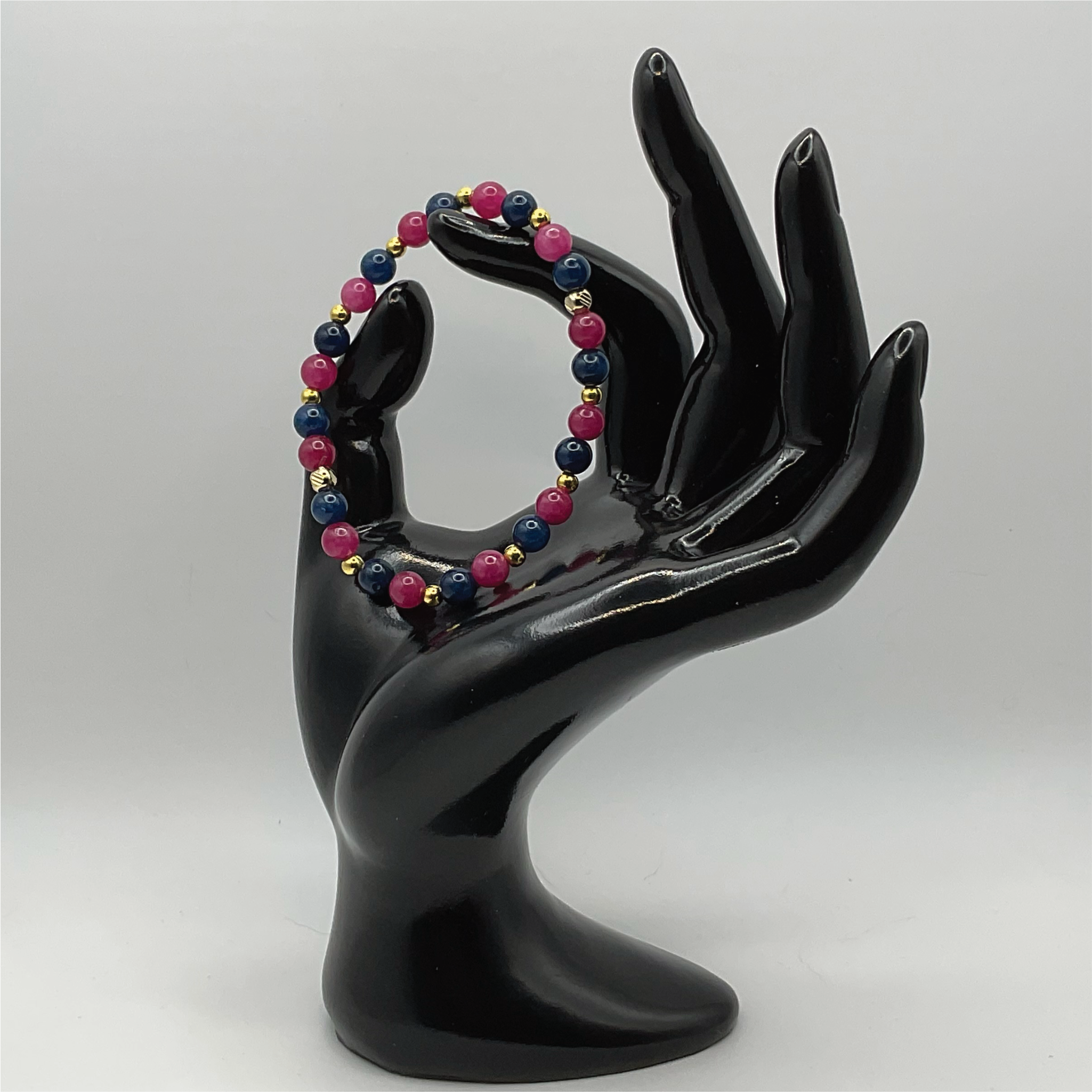 Pink and Blue Dragon Vein Agate Bracelet with Gold Tone Spacers