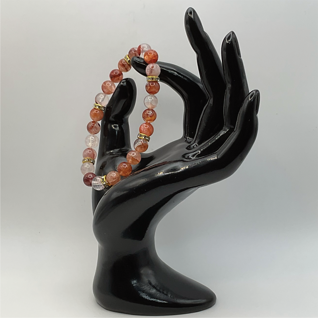 Pulsera de Cuarzo Fuego con Separadores de Cristal Tono Dorado