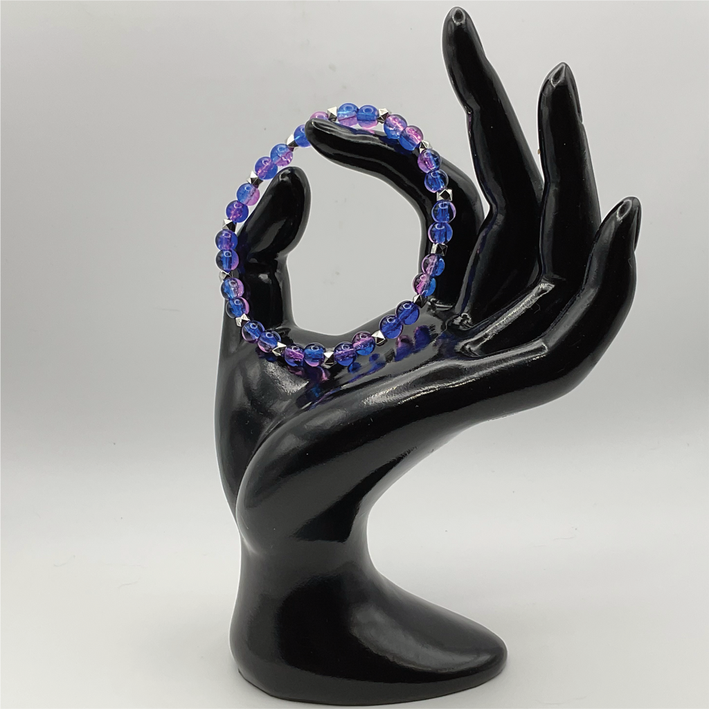 Blue Violet Glass Bracelet with Silver Spacers