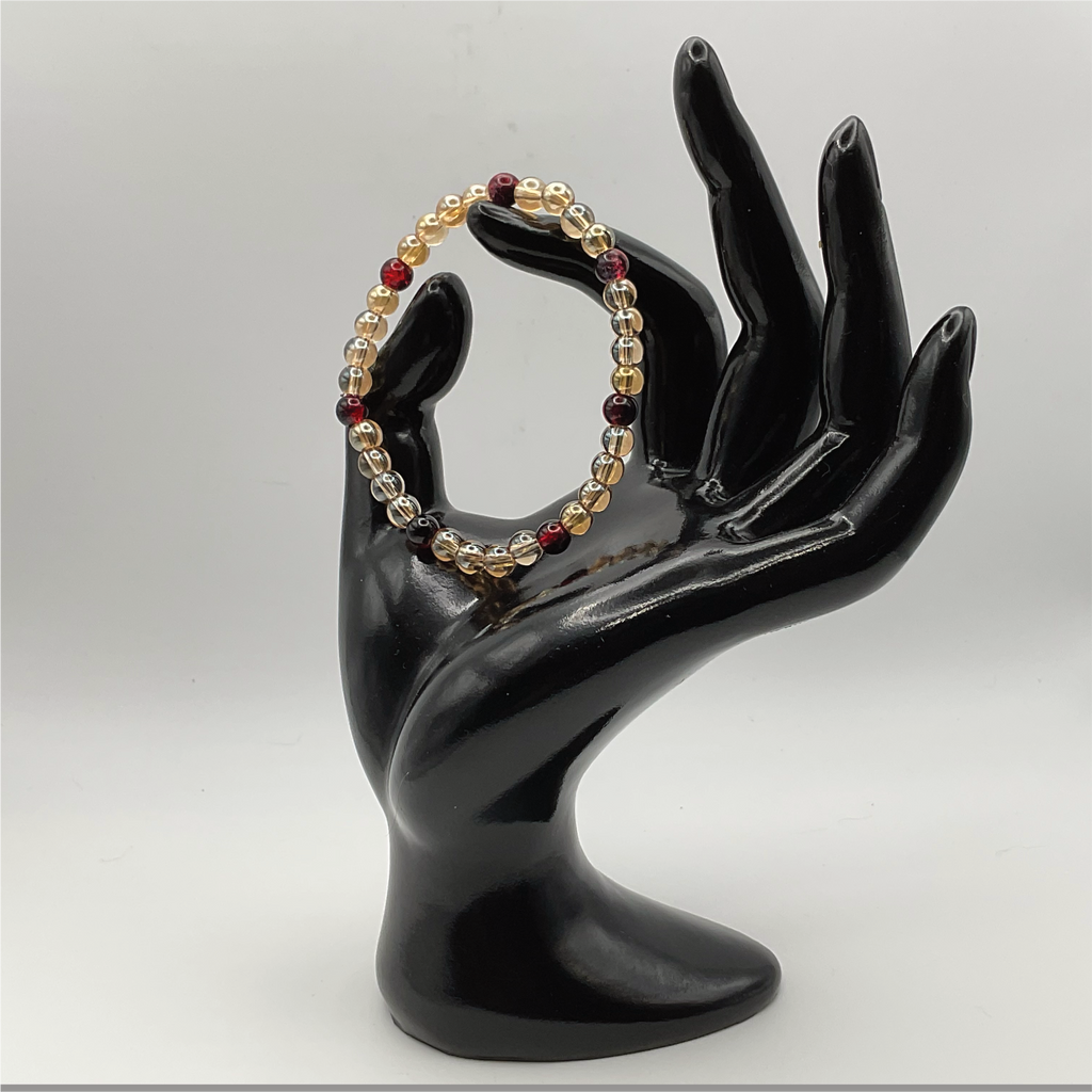 Champagne Crystal Glass Bracelet with Red Black Crystal Spacers