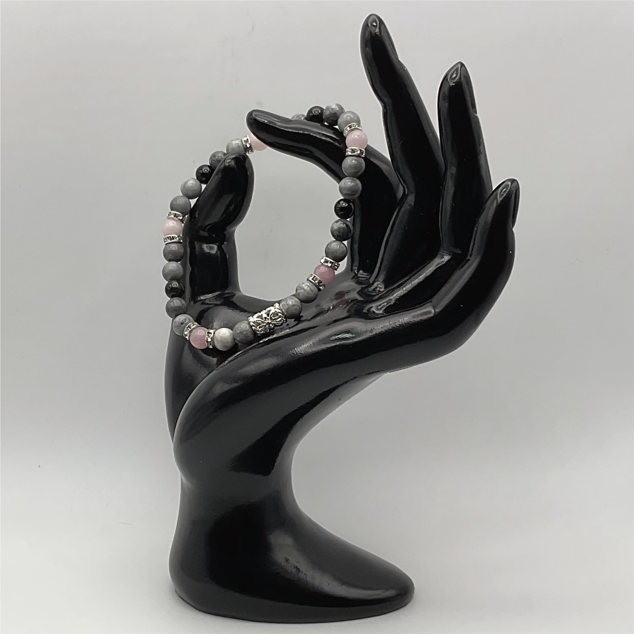 Pulsera de Cuarzo Rosa Magnesita con Espaciadores de Plata