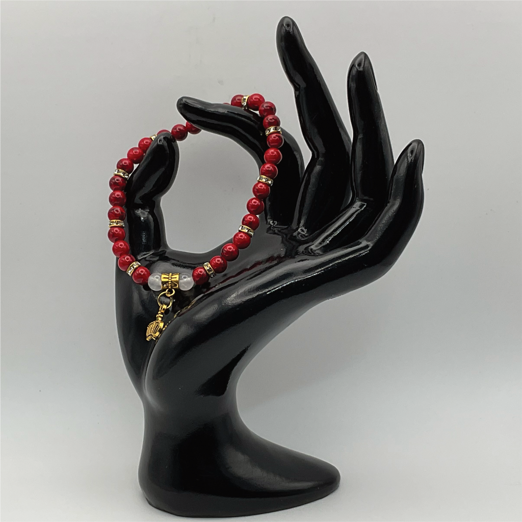 Pulsera Real con Dijes de Selenita Turquesa Roja y Separadores de Cristal