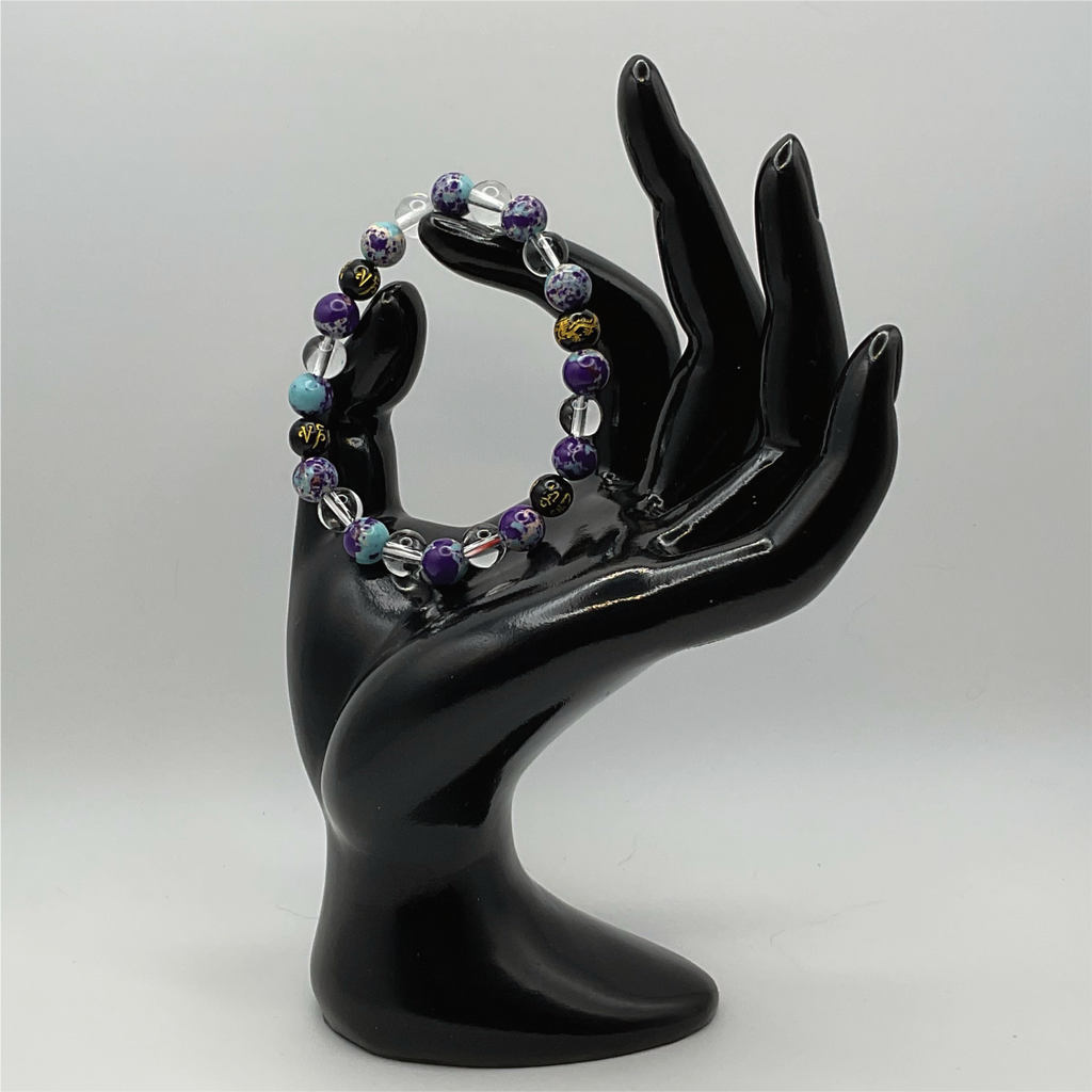 Blue Dragon Vein Agate Clear Quartz Black Pixiu Bracelet
