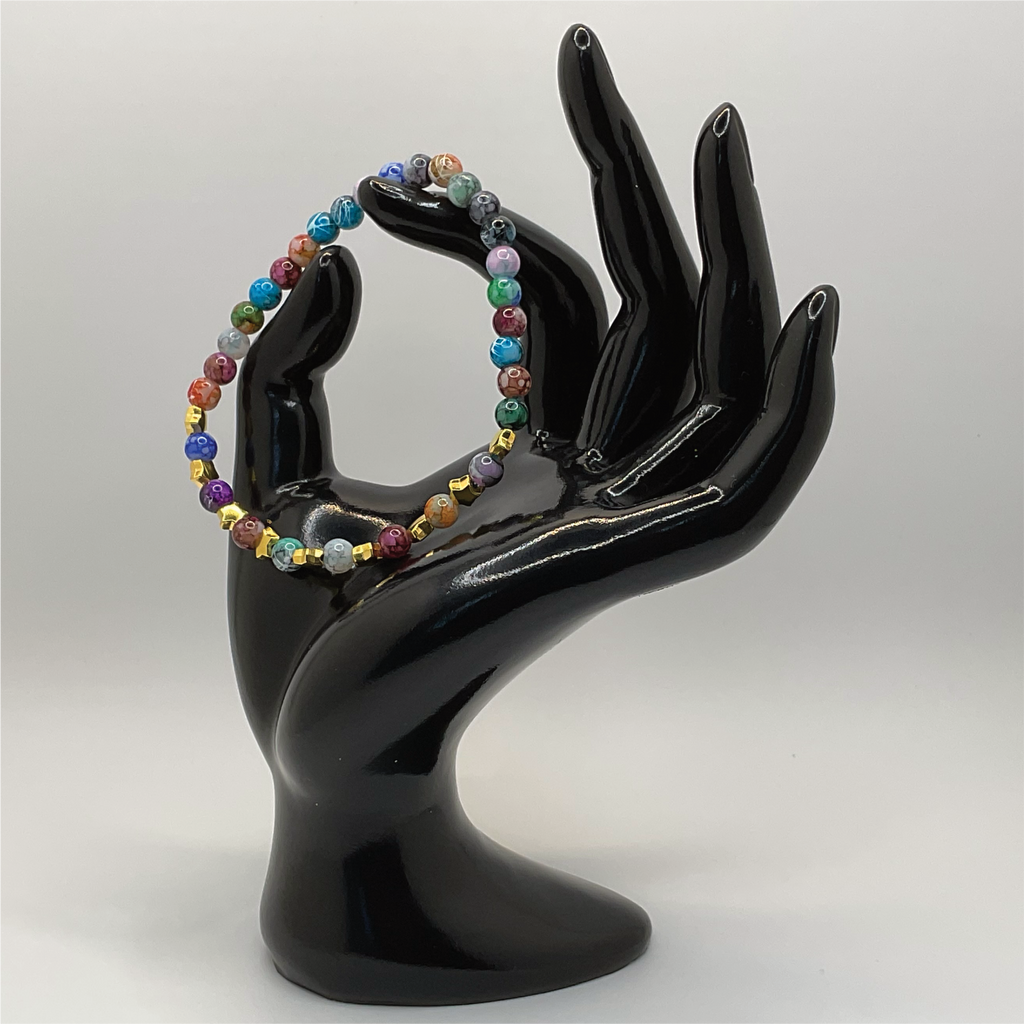 Multicolored Dragon Vein Agate Bracelet with Gold Star Spacers
