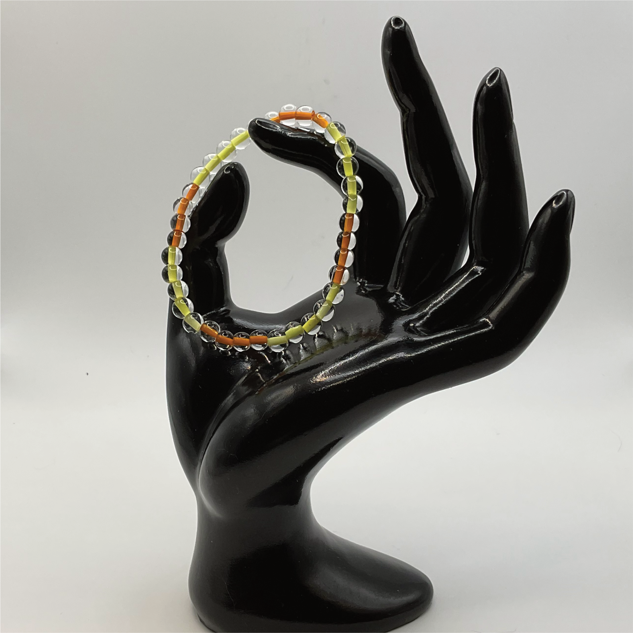 Clear Lined Yellow Orange Glass Bracelet