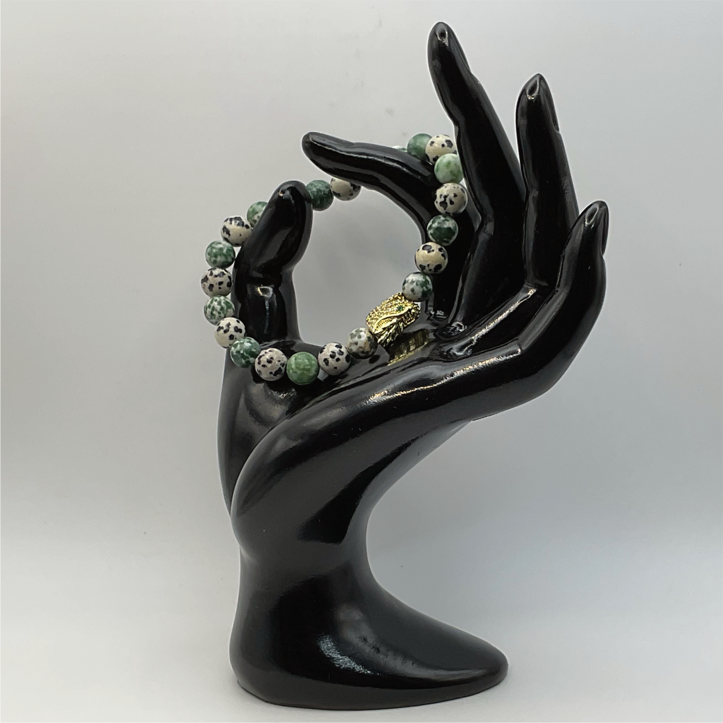 Pulsera con dije de dragón y ágata arbórea