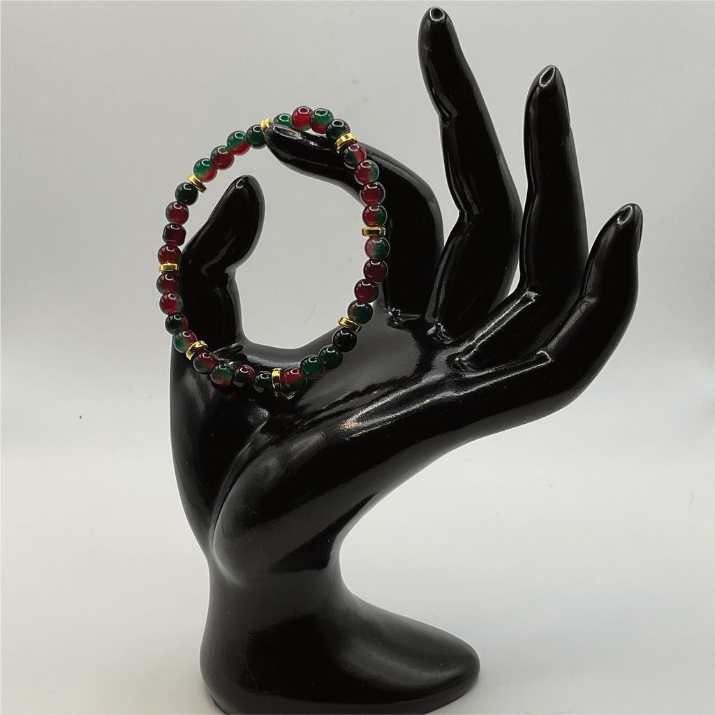 Red Green Glass Bracelet with Gold Spacers