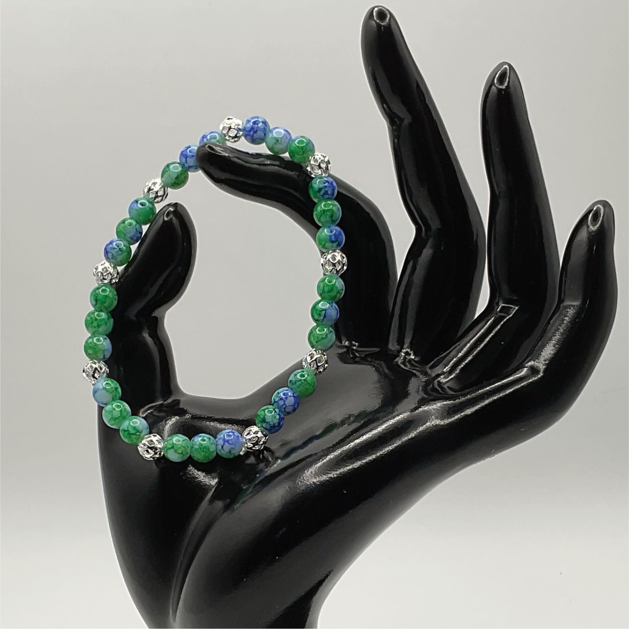 Blue Green Sodalite with Silver Tone Spacers