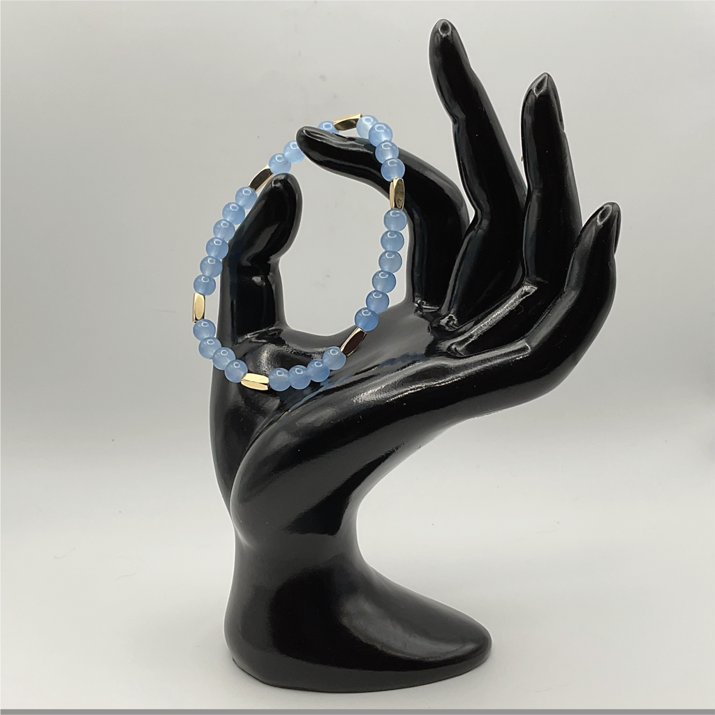 Light Blue Glass Bracelet with Long Gold Spacers