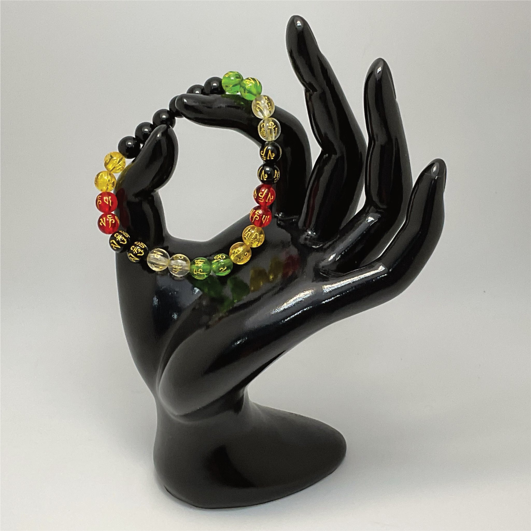 Pulsera de Chakra Pixiu de Ágata Negra Citrino Ámbar Rojo Verde