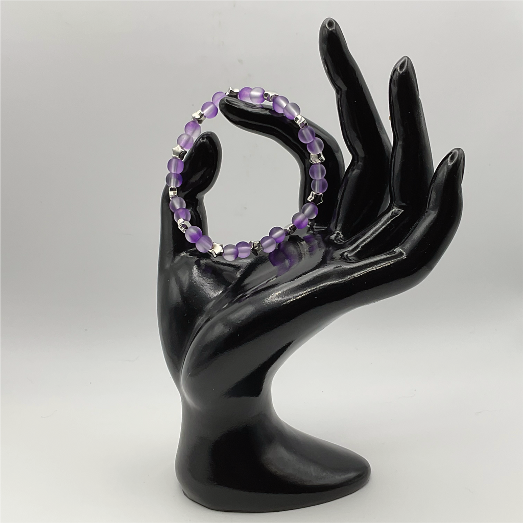 Violet Glass Bracelet with Silver Star Spacers