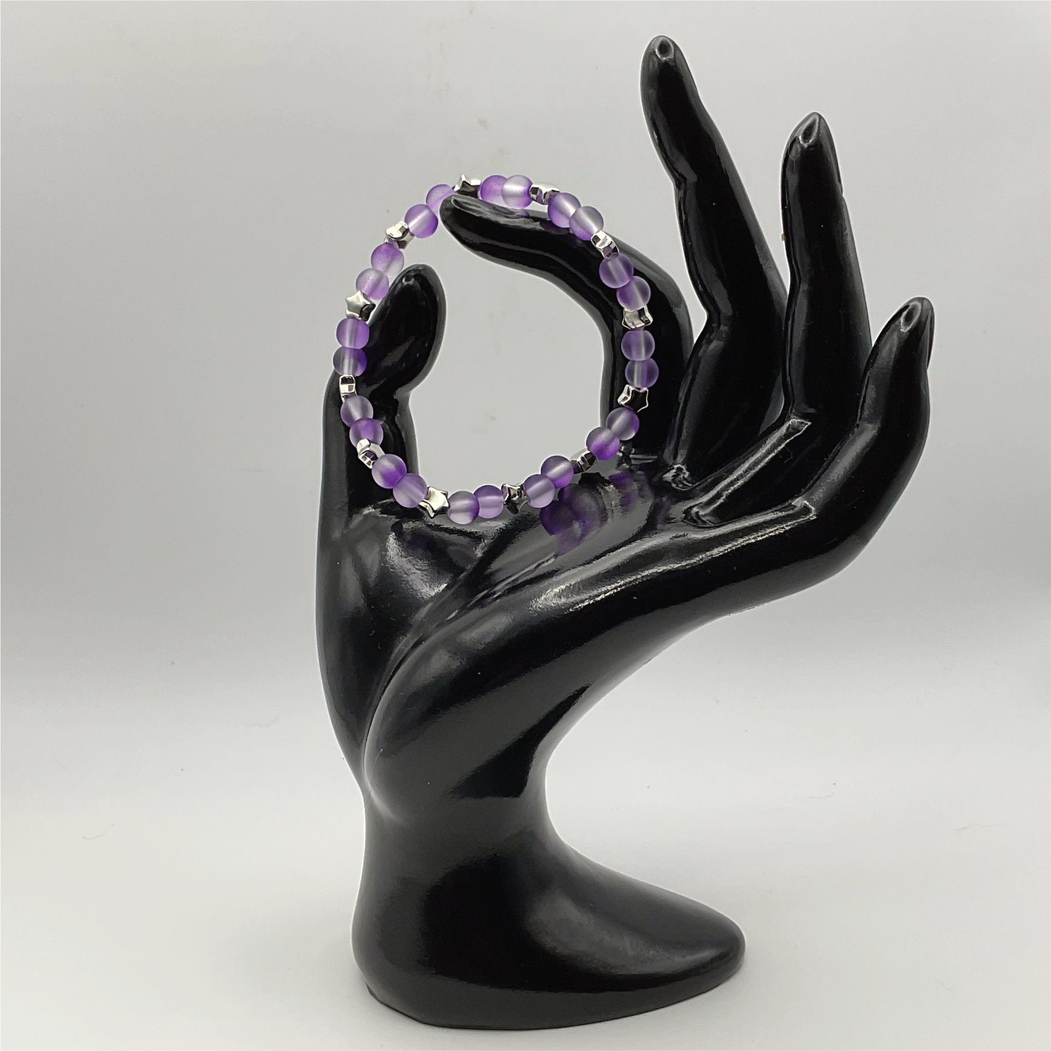Violet Glass Bracelet with Silver Star Spacers