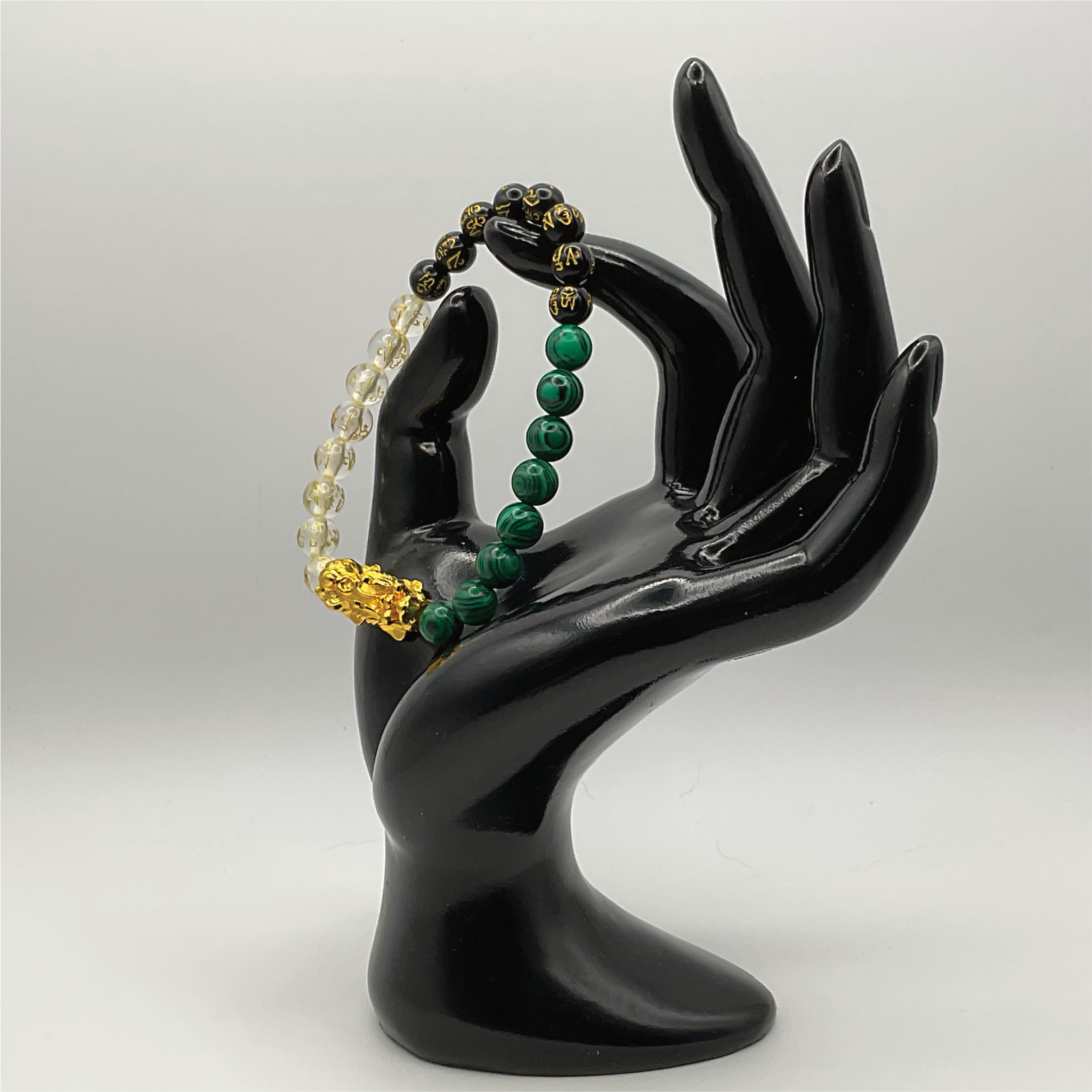 Malachite Black and Clear Pixiu Dragon Charm Bracelet